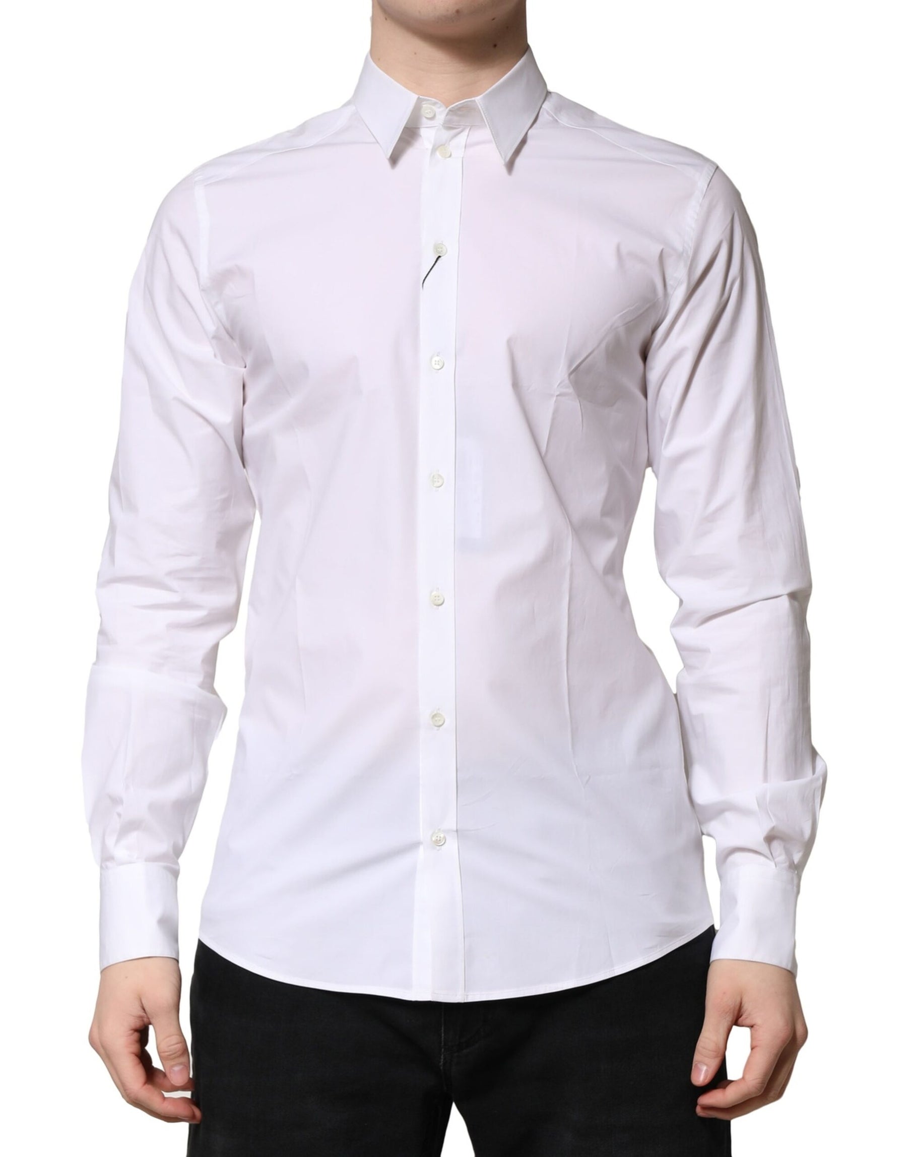 Dolce & Gabbana White Cotton Long Sleeves Dress Formal Shirt | Regal Royce