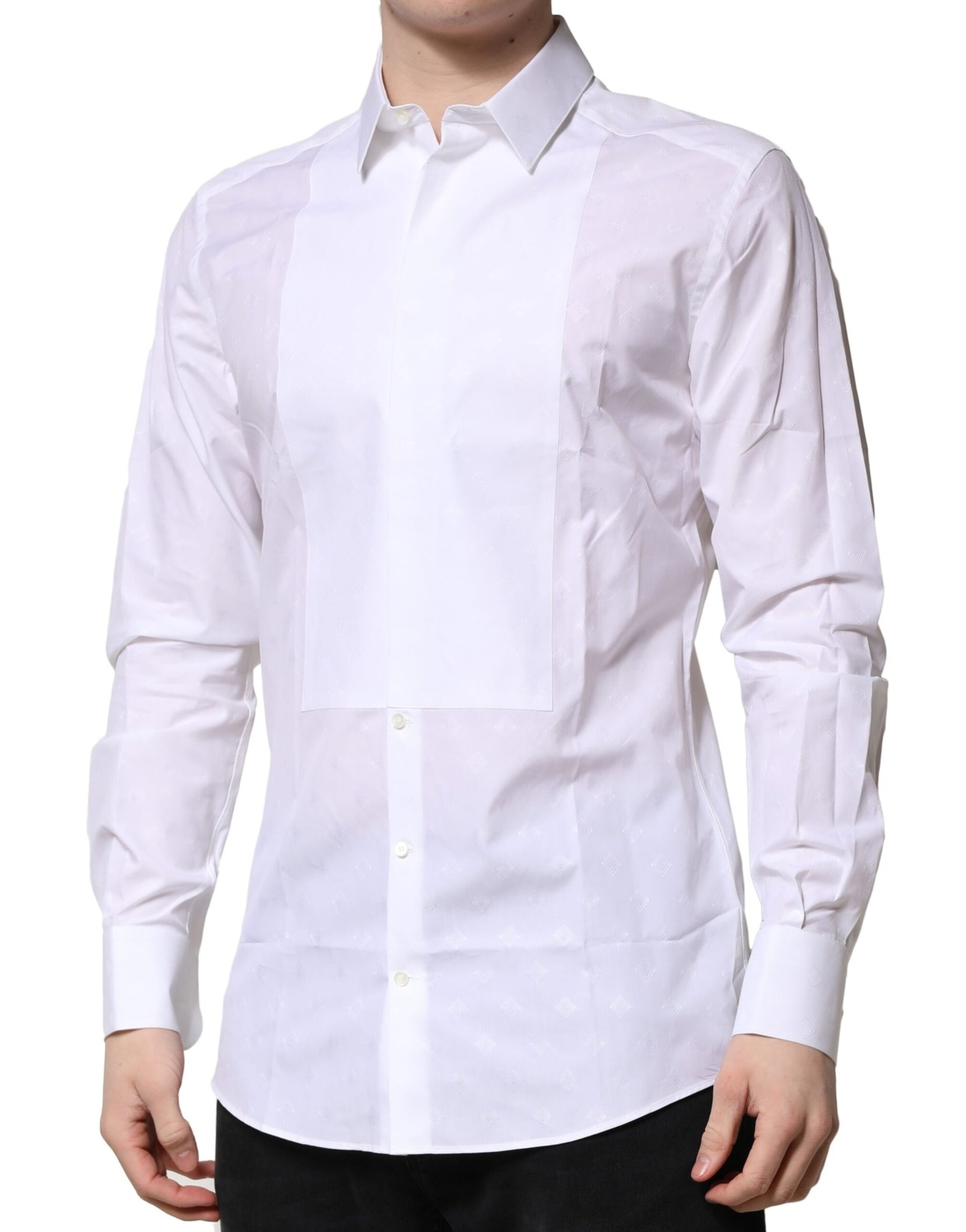 Dolce & Gabbana White Bib Cotton Poplin GOLD Formal Shirt | Regal Royce