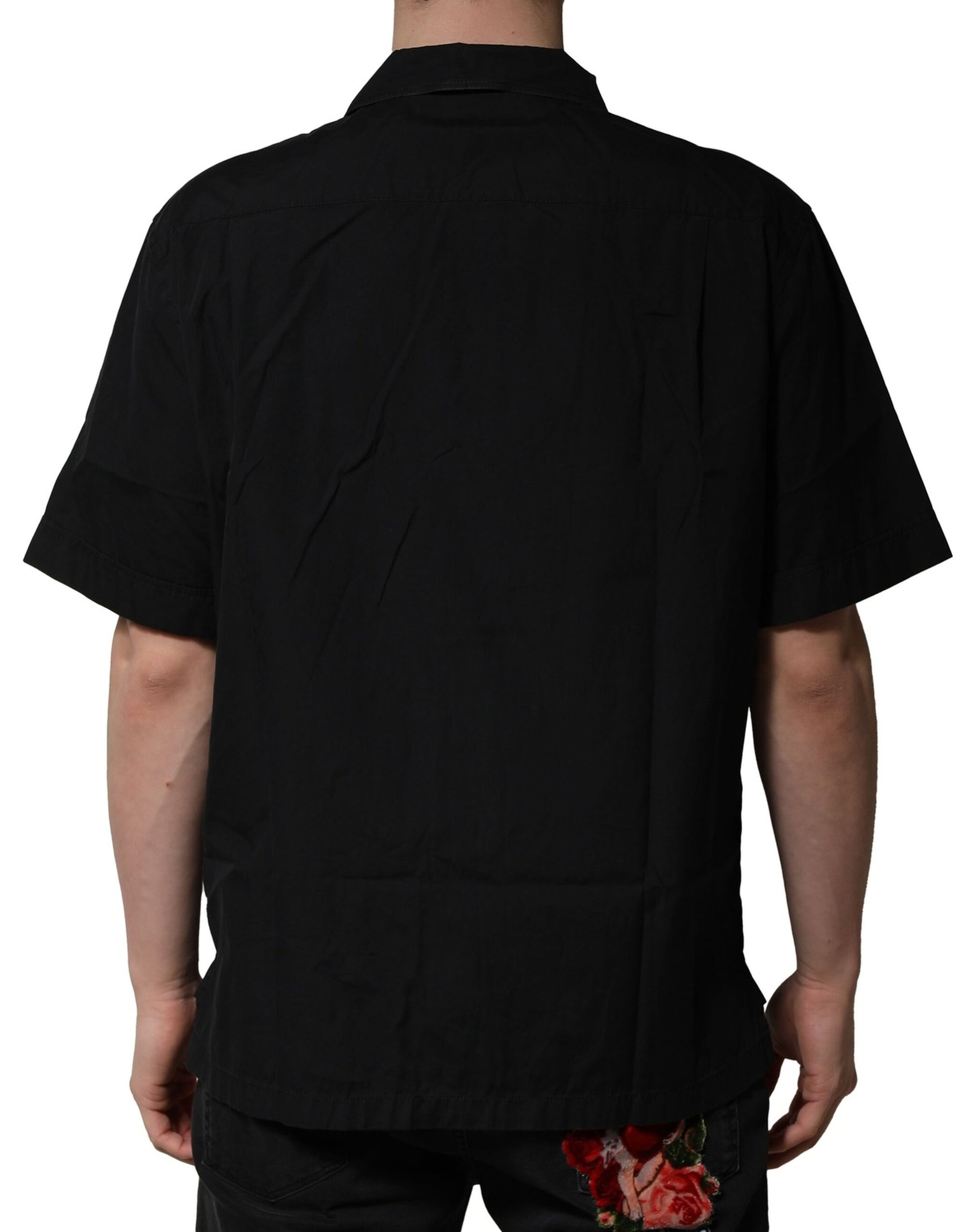 Dolce & Gabbana Black Cotton Short Sleeve Buttoned Casual Shirt | Regal Royce