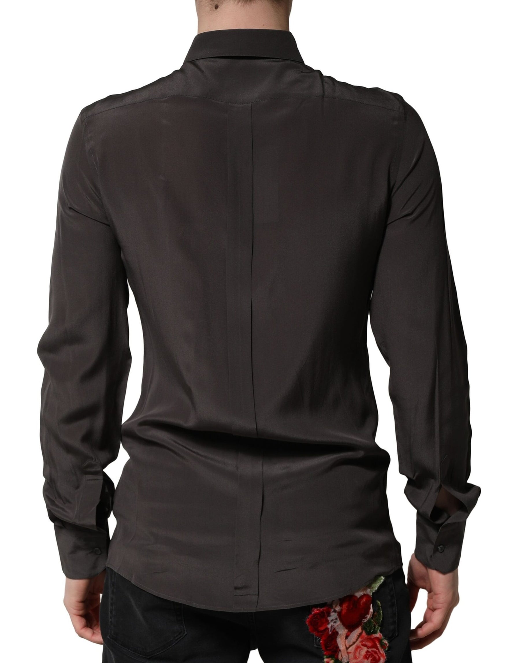 Dolce & Gabbana Dark Brown Silk GOLD Men Dress Formal Shirt | Regal Royce