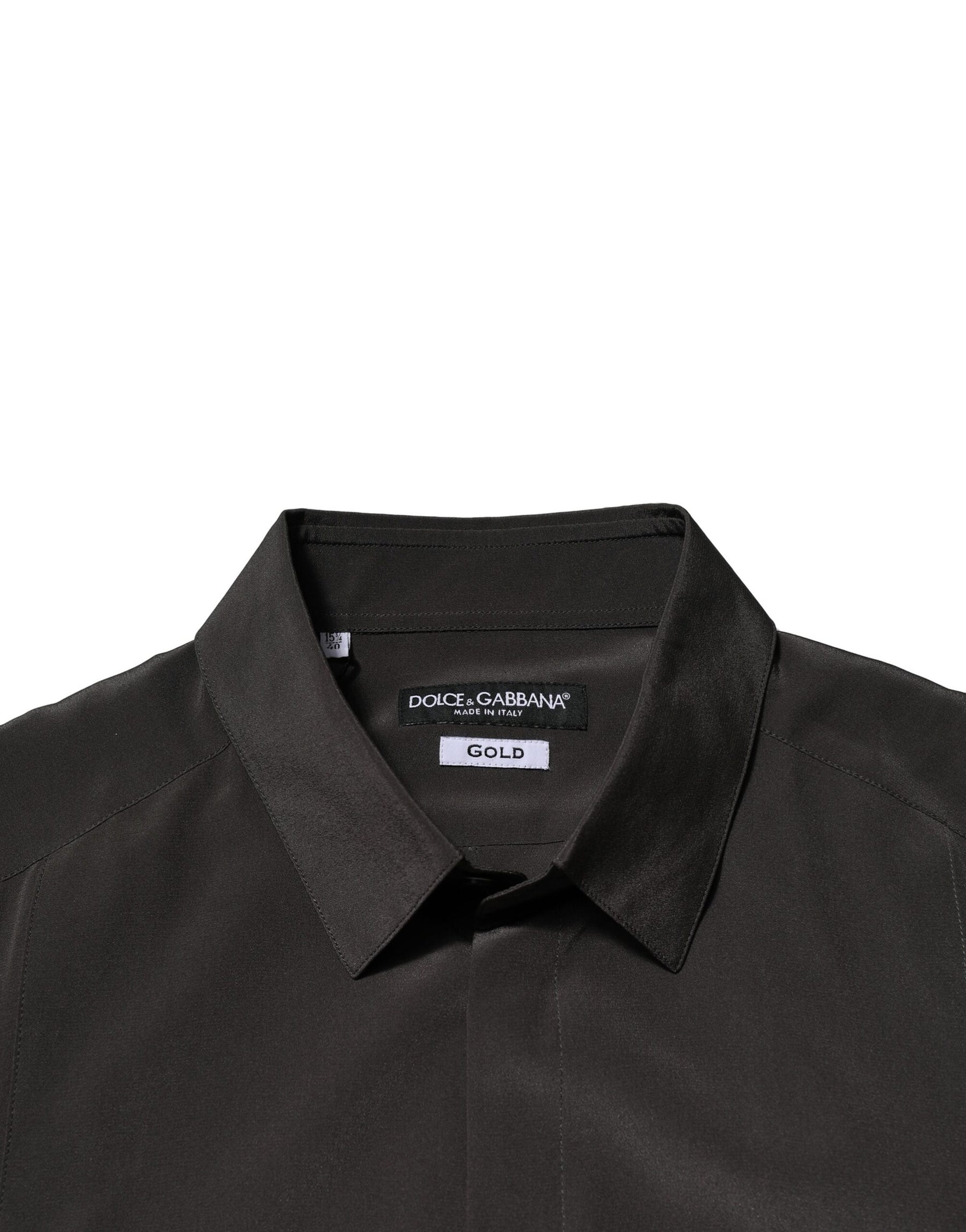 Dolce & Gabbana Dark Brown Silk GOLD Men Dress Formal Shirt | Regal Royce