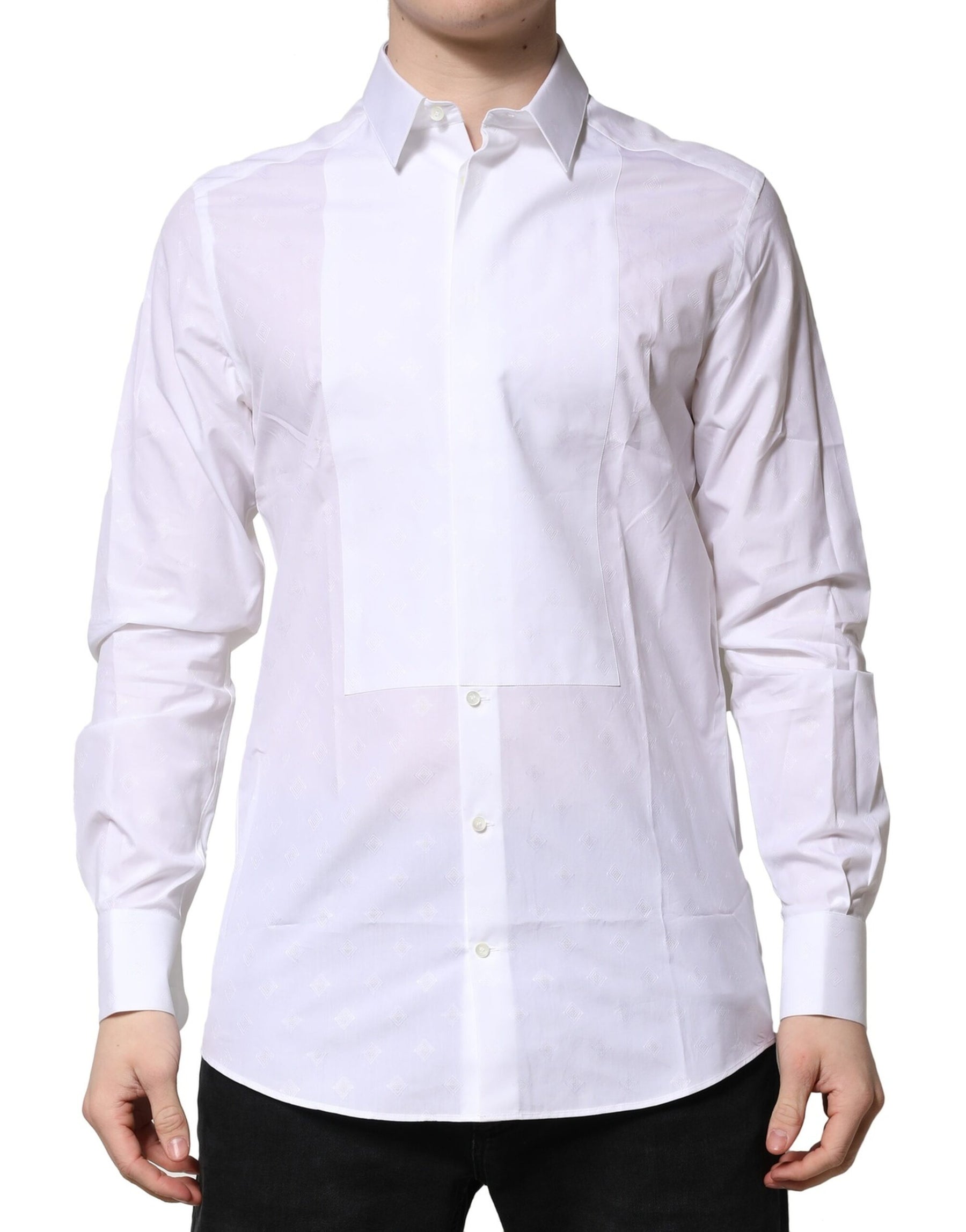 Dolce & Gabbana White Bib Cotton Poplin GOLD Men Formal Shirt | Regal Royce