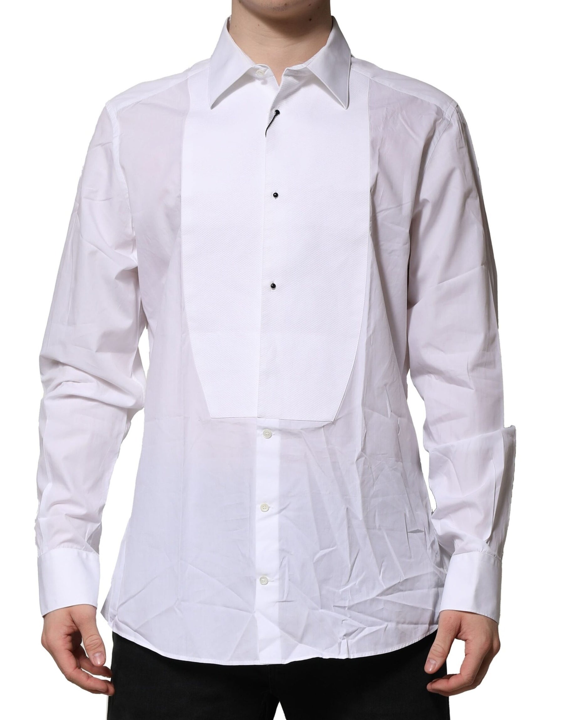 Dolce & Gabbana White Bib Cotton Poplin GOLD Formal Shirt | Regal Royce