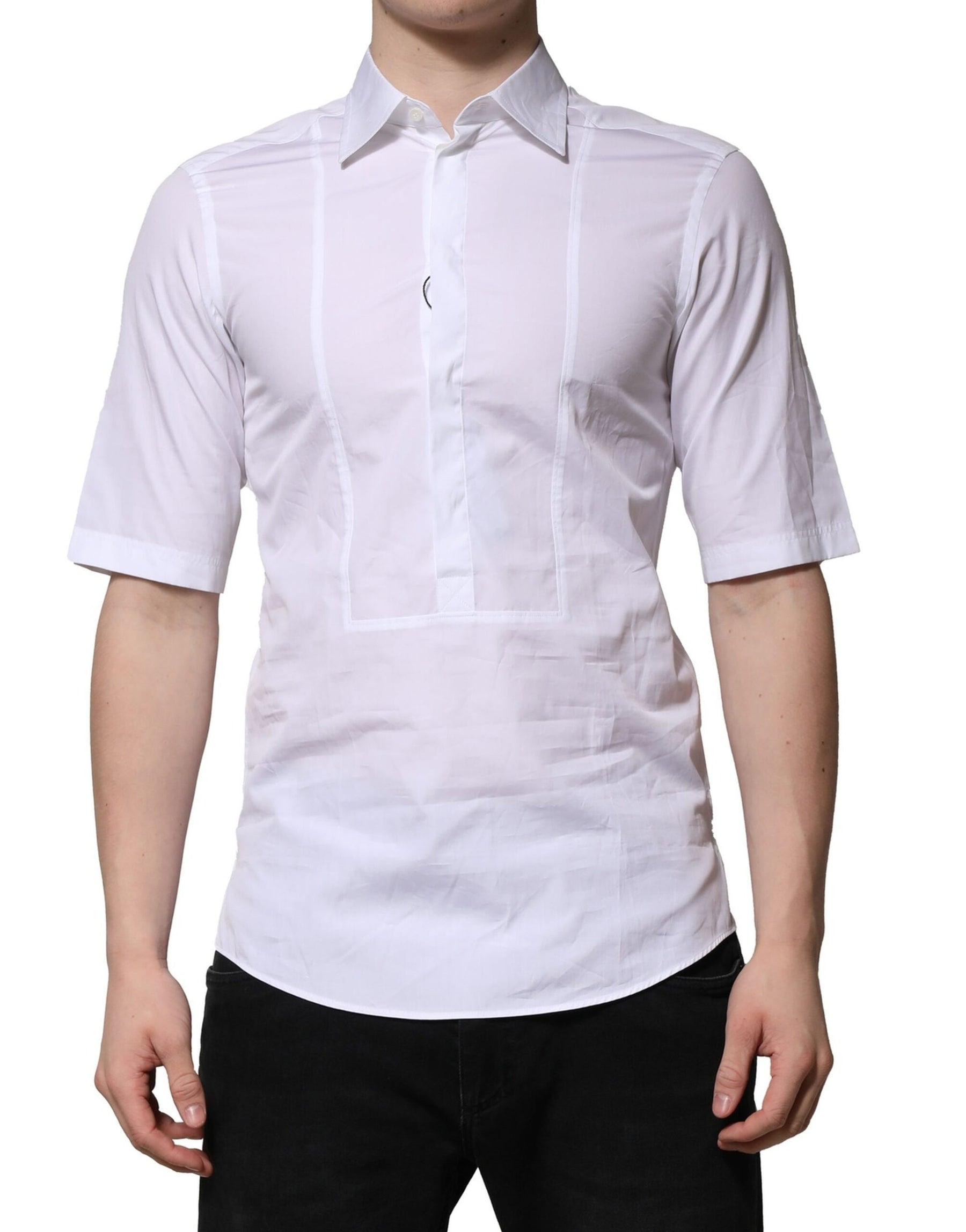 Dolce & Gabbana White Cotton Short Sleeves Dress Formal Shirt | Regal Royce