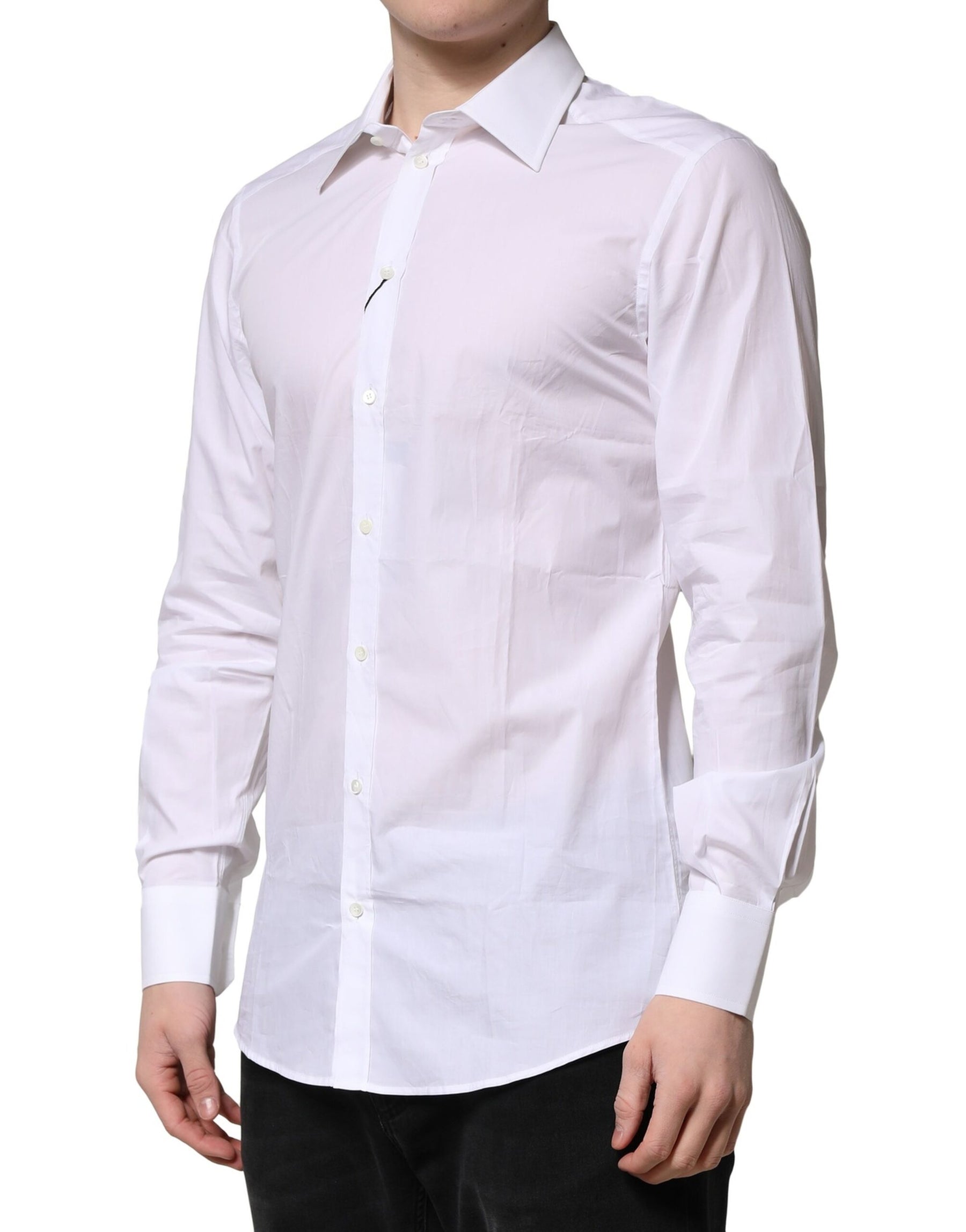 Dolce & Gabbana White Cotton GOLD Long Sleeves Formal Shirt | Regal Royce