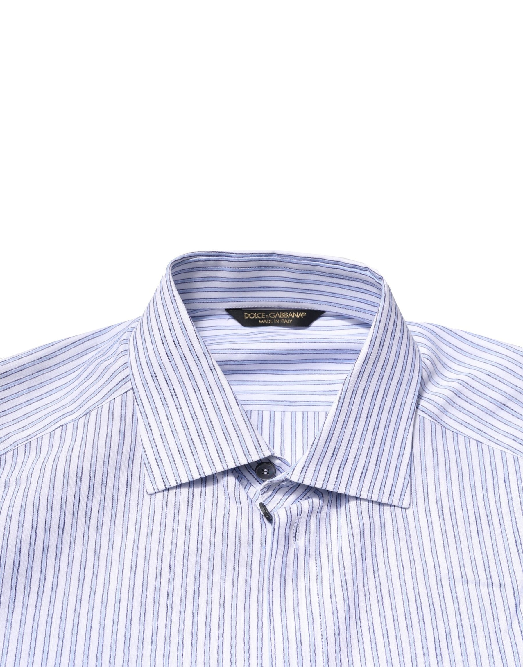 Dolce & Gabbana White Blue Striped Cotton Dress Formal Shirt | Regal Royce