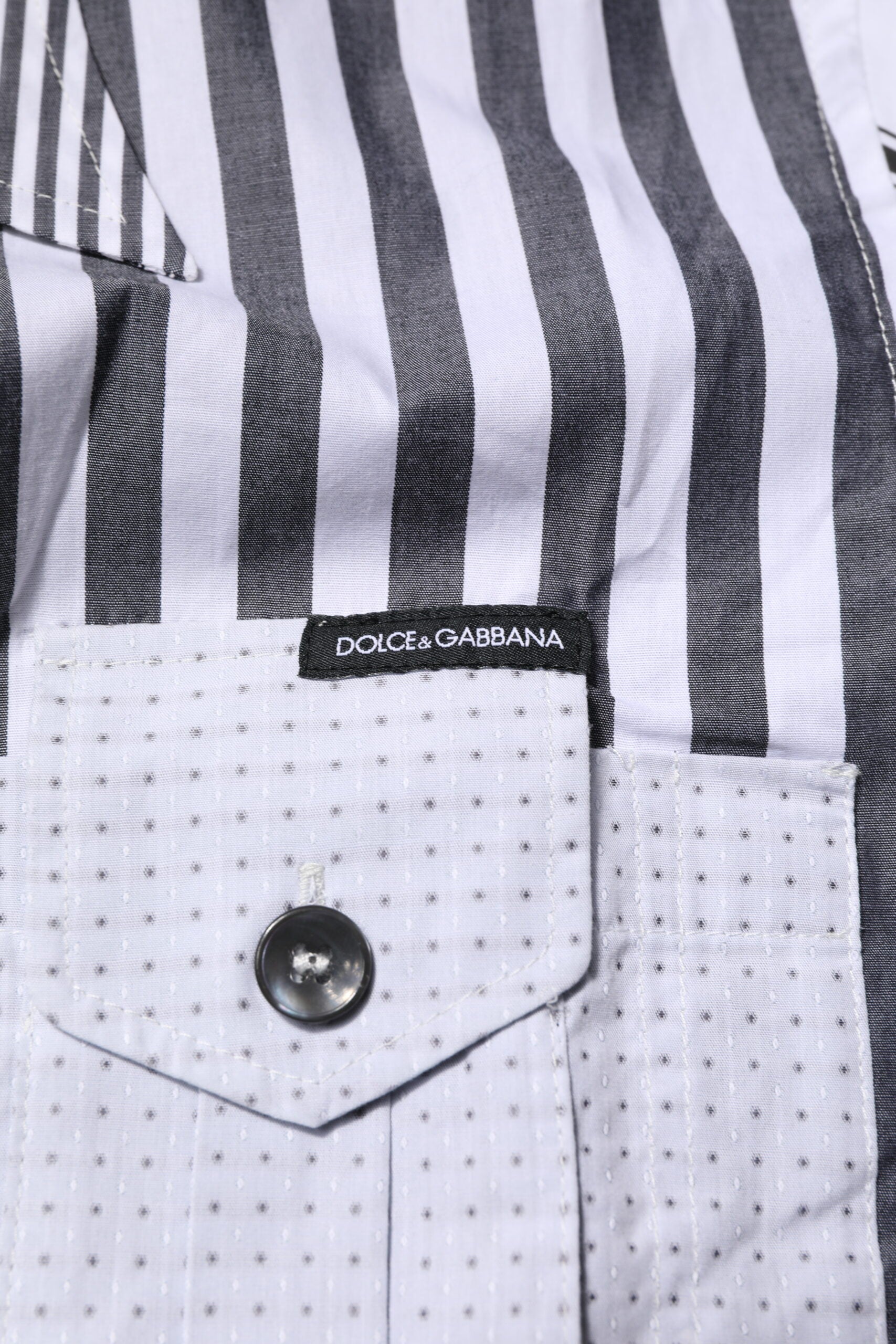 Dolce & Gabbana White Gray Striped Cotton Men Casual Shirt | Regal Royce