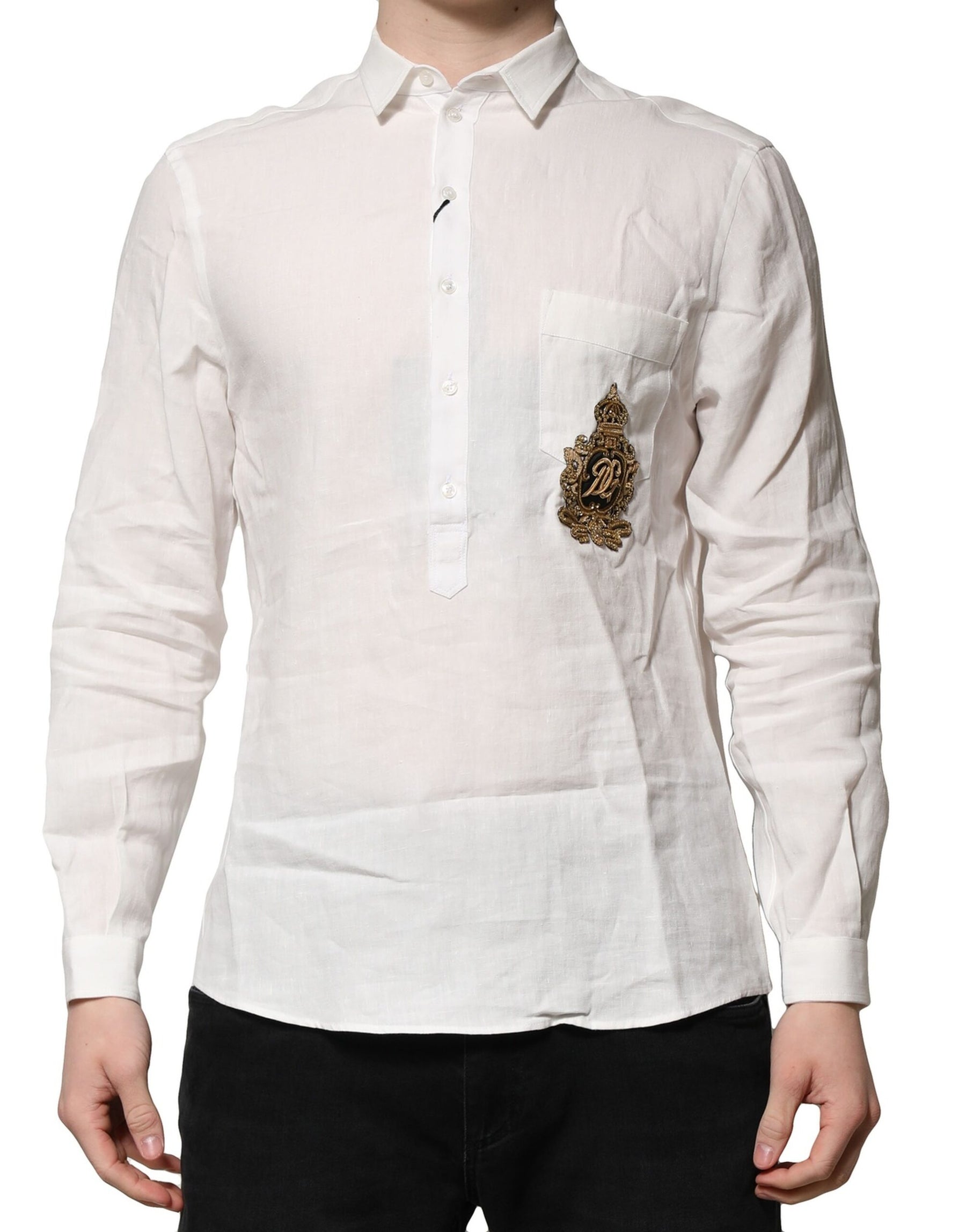 Dolce & Gabbana White DG Crown Embellish Dress Formal Shirt | Regal Royce