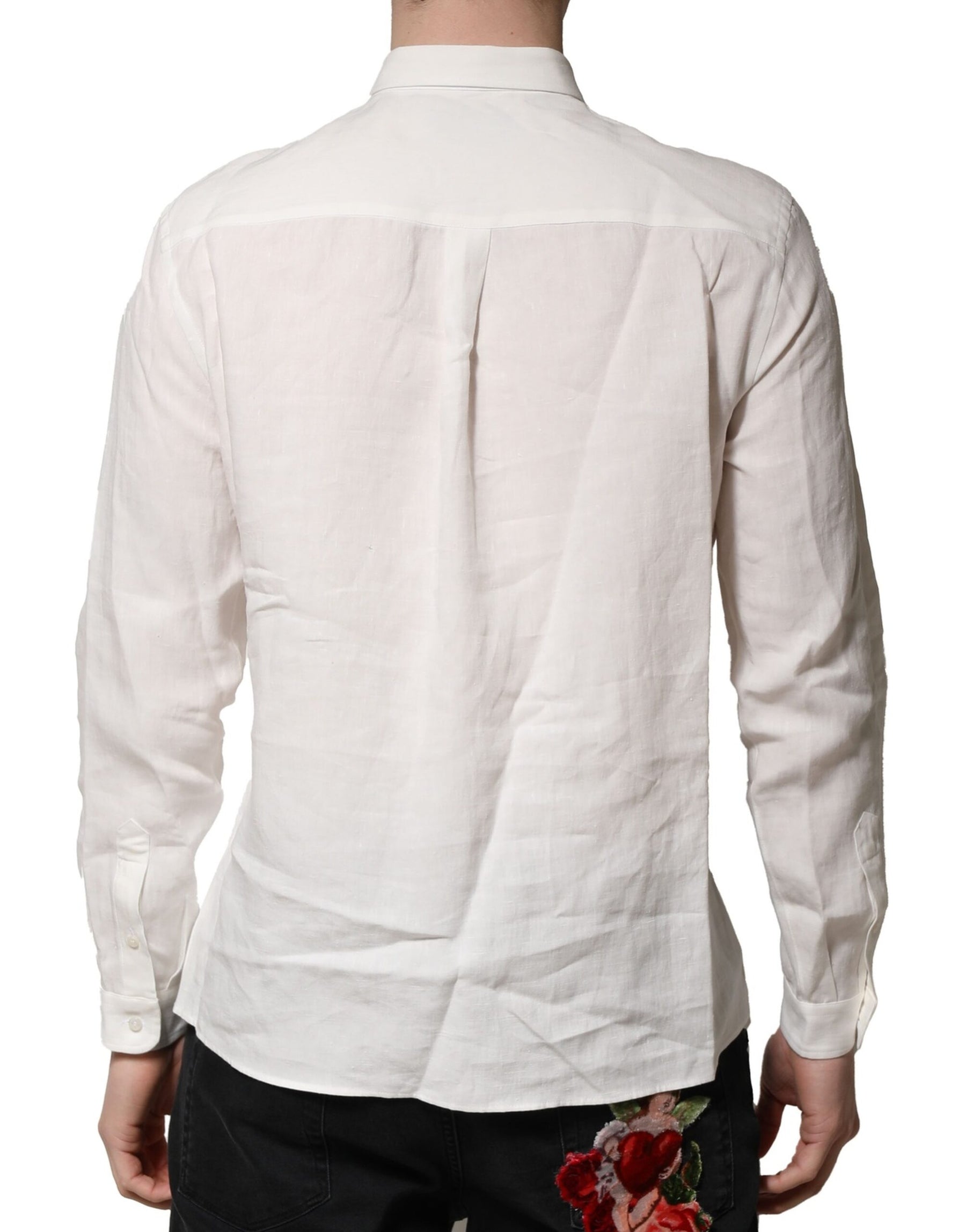 Dolce & Gabbana White DG Crown Embellish Dress Formal Shirt | Regal Royce