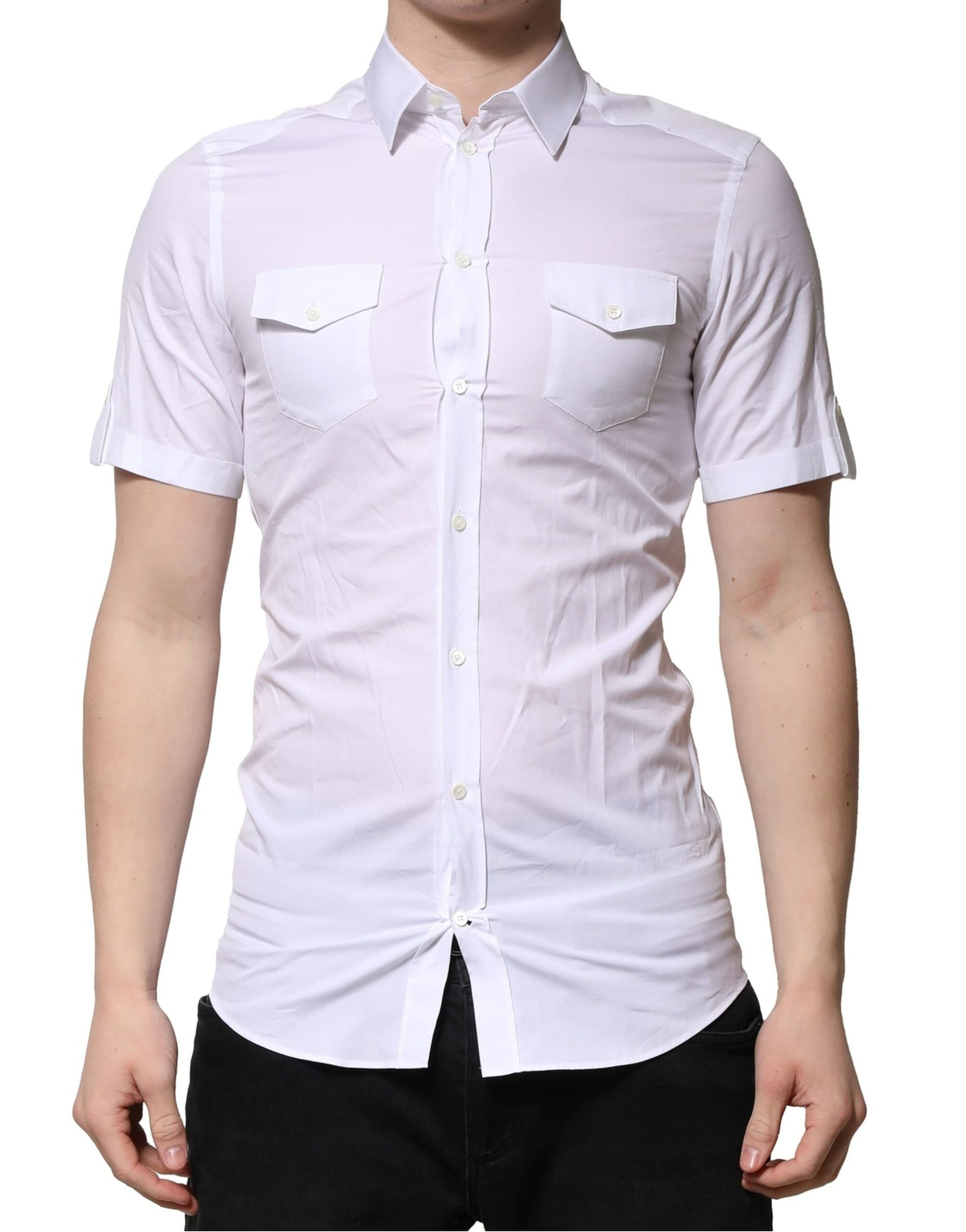 Dolce & Gabbana White Cotton Short Sleeves GOLD Casual Shirt | Regal Royce