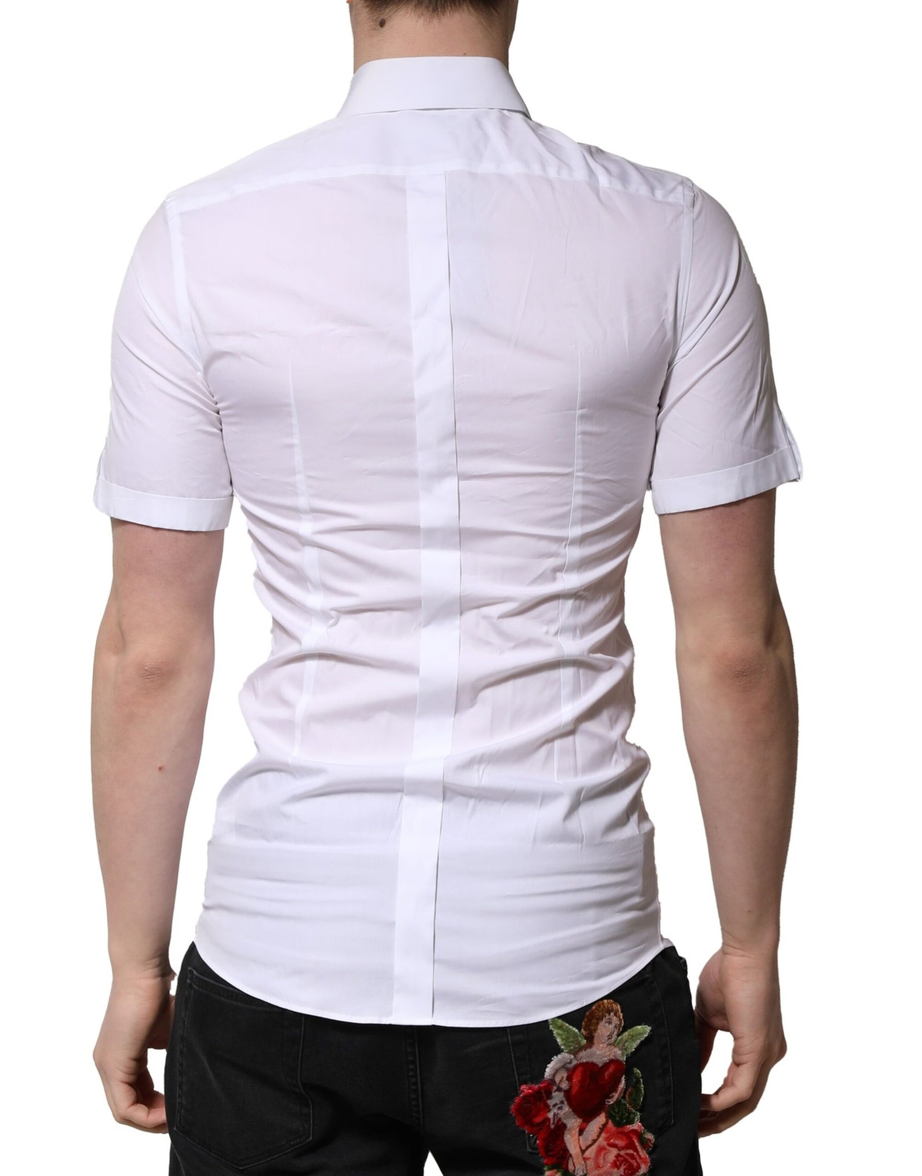 Dolce & Gabbana White Cotton Short Sleeves GOLD Casual Shirt | Regal Royce