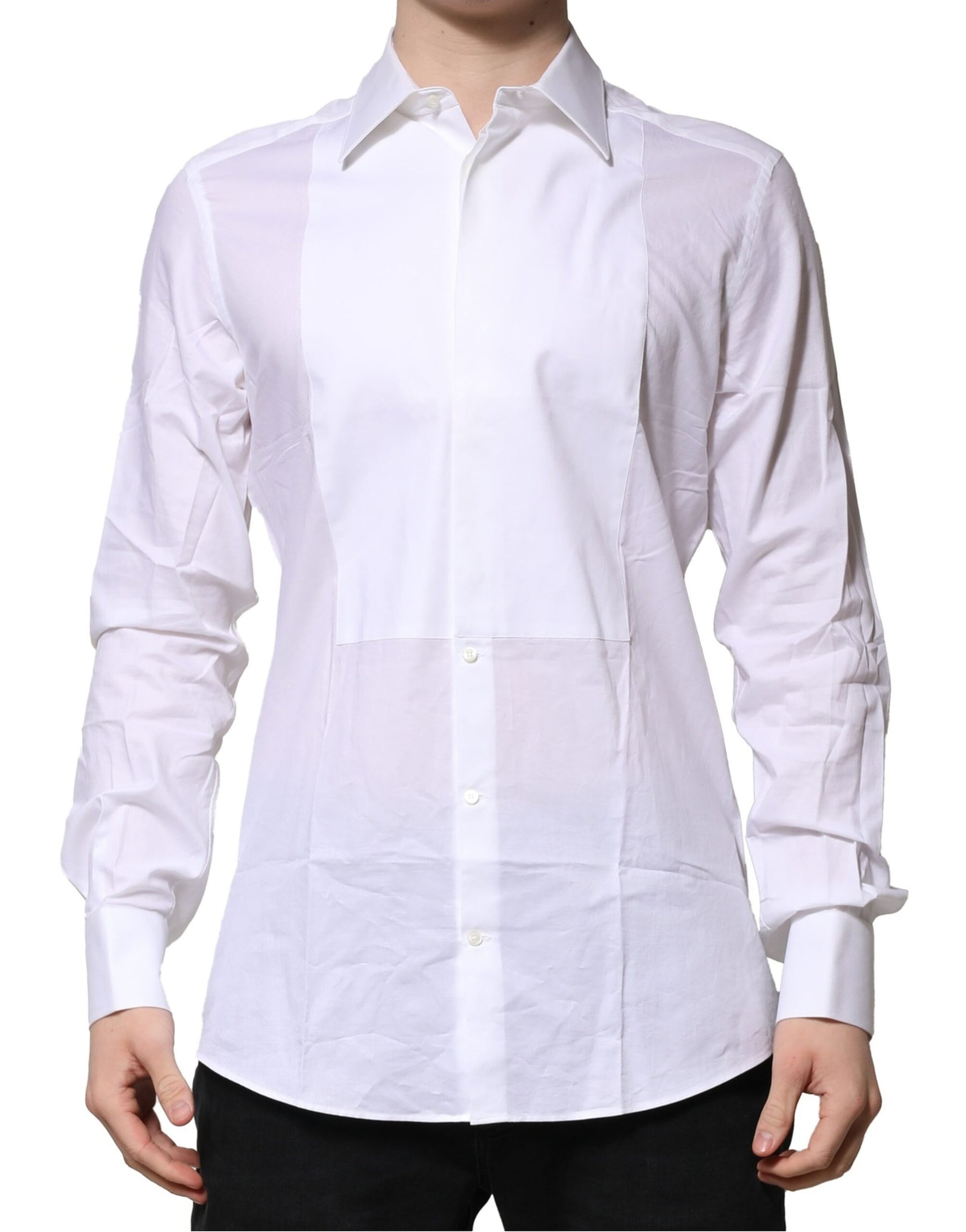 Dolce & Gabbana White Bib Cotton Poplin GOLD Men Formal Shirt | Regal Royce