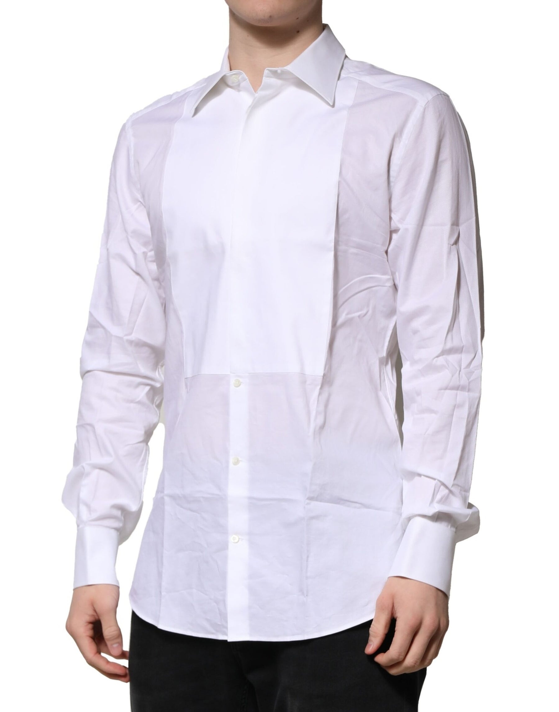 Dolce & Gabbana White Bib Cotton Poplin GOLD Men Formal Shirt | Regal Royce
