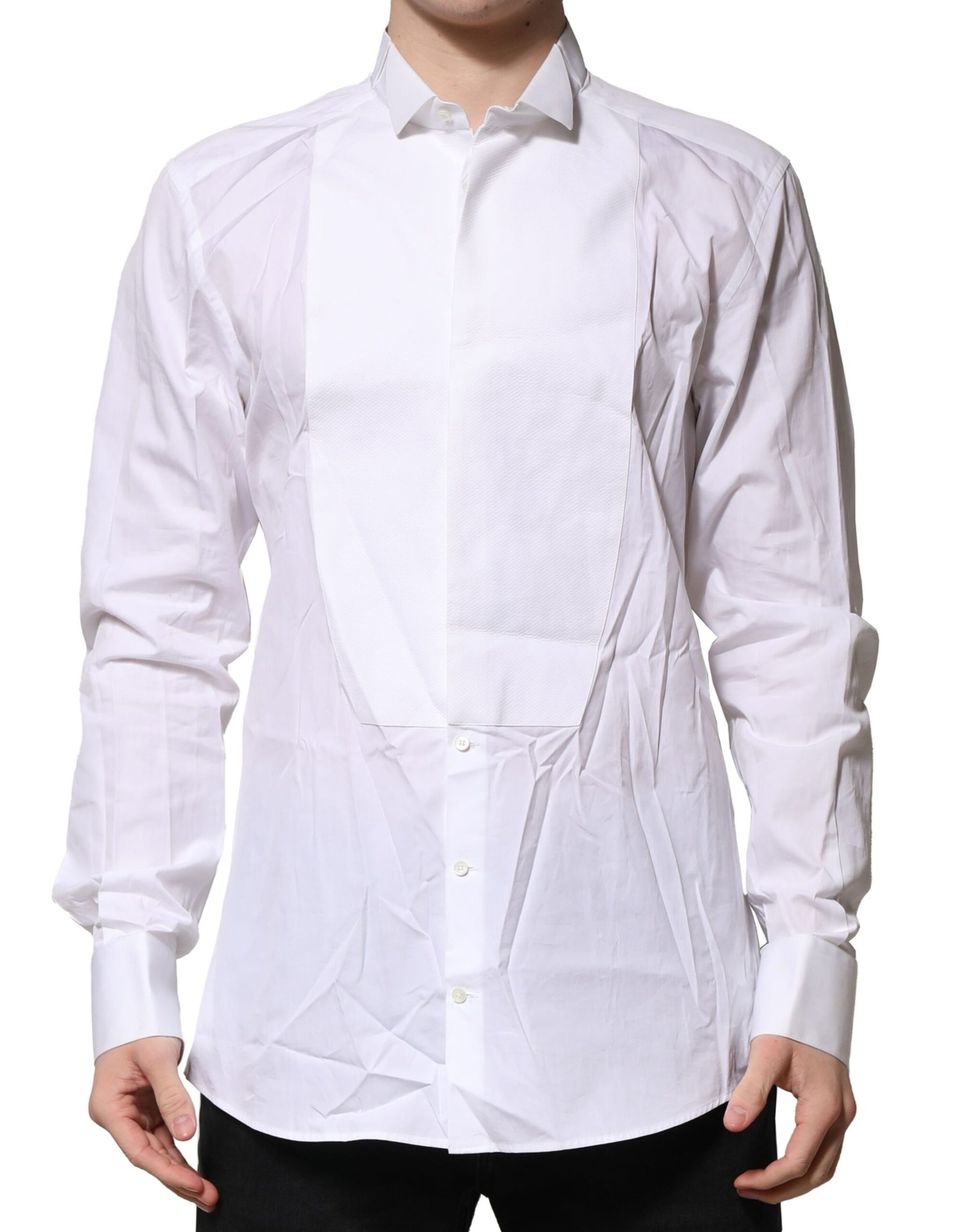Dolce & Gabbana White GOLD Bib Poplin Dress Men Formal Shirt | Regal Royce