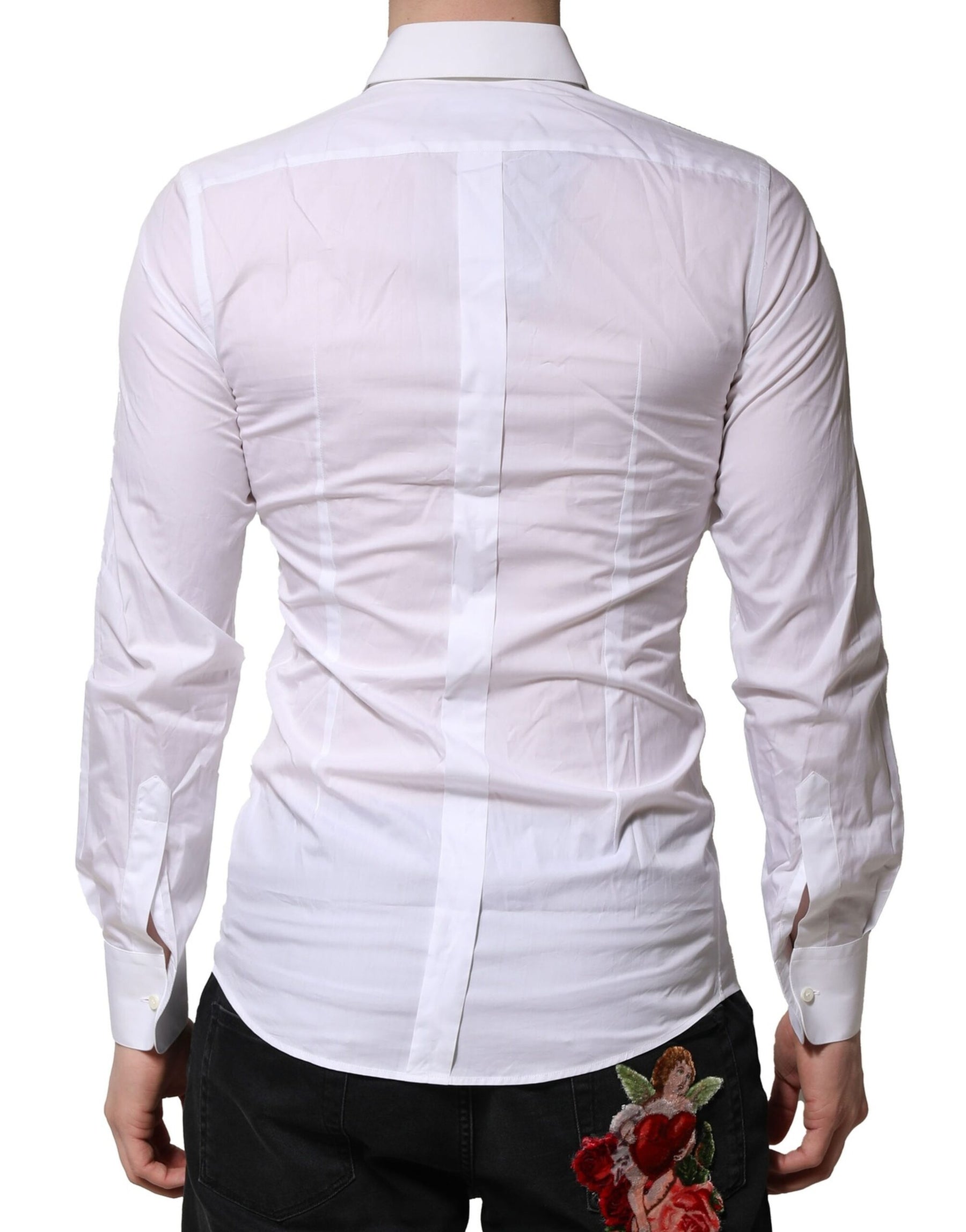 Dolce & Gabbana White Floral Embroidery Men GOLD Formal Shirt | Regal Royce