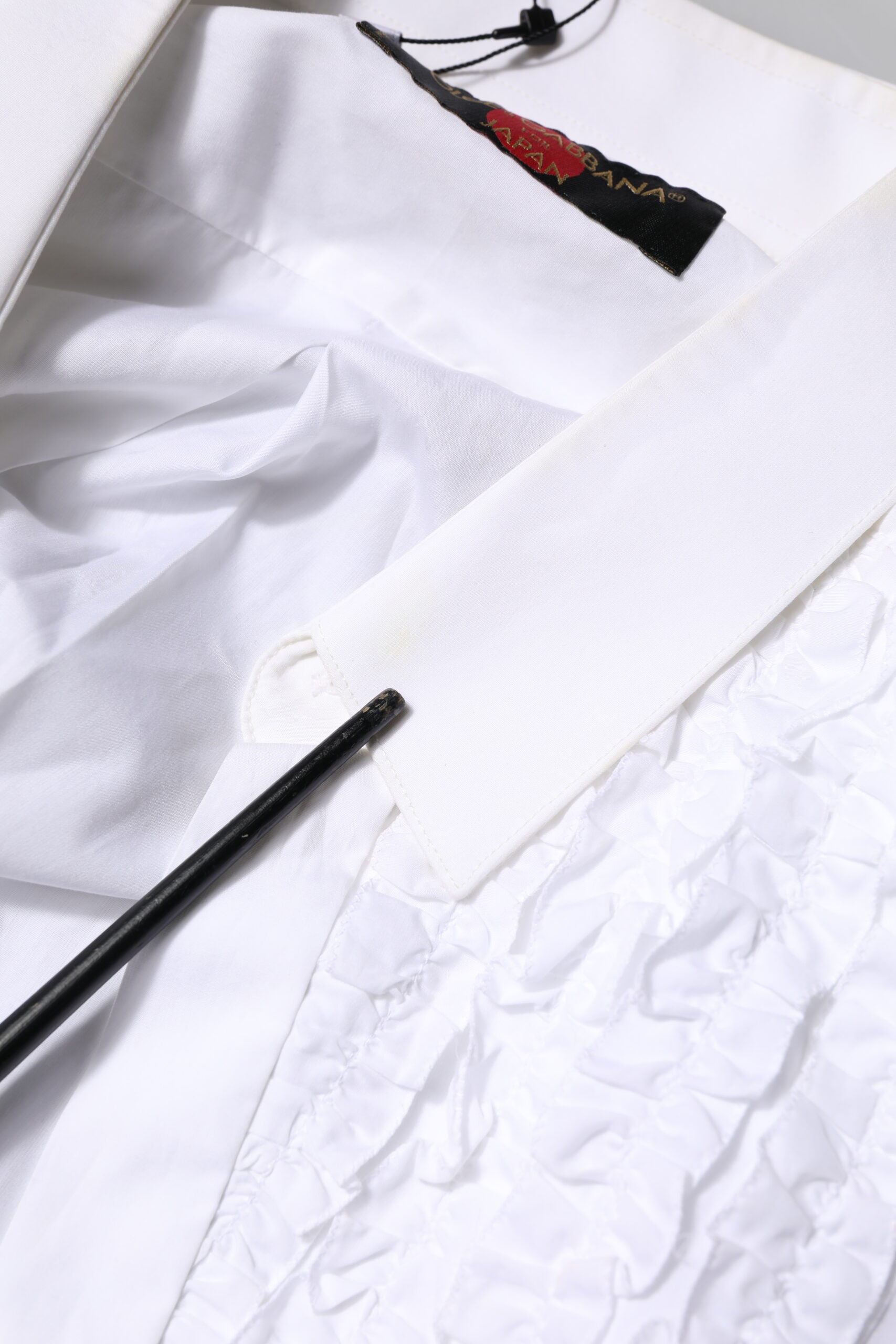 Dolce & Gabbana White Cotton Ruffled Detailing Formal Shirt | Regal Royce