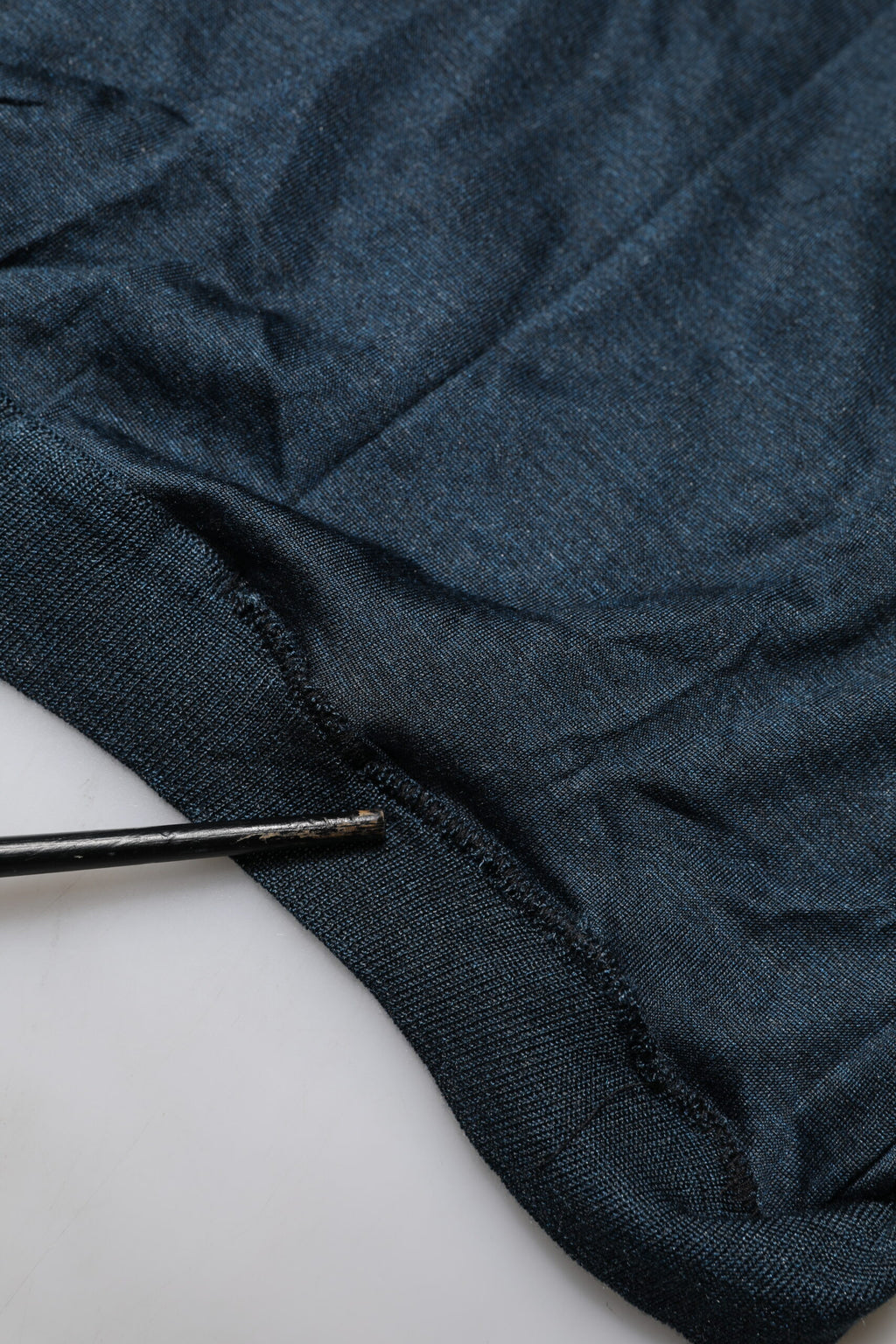 Dolce & Gabbana Dark Blue Silk Logo Patch Crew Neck T-shirt