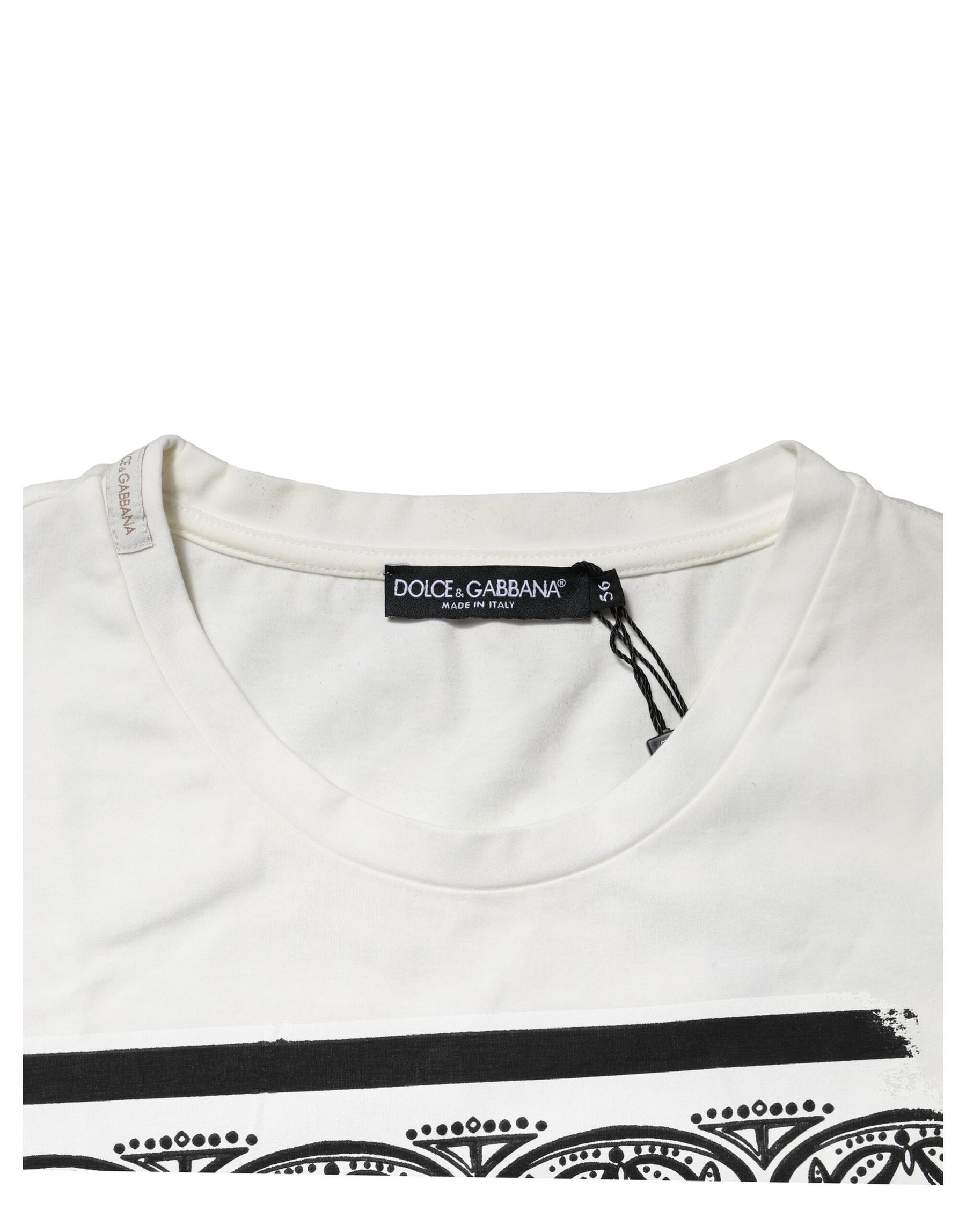 Dolce & Gabbana White Bandana Cotton Men Crew Neck T-shirt | Regal Royce