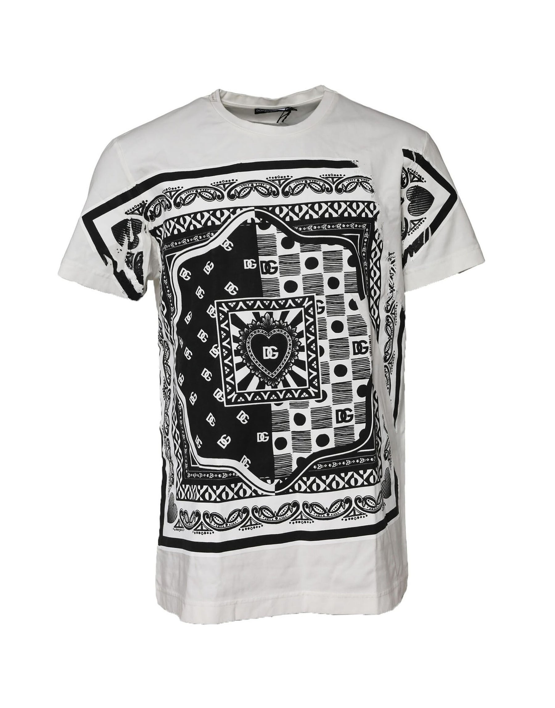 Dolce & Gabbana White Bandana Crew Neck Short Sleeves T-shirt | Regal Royce