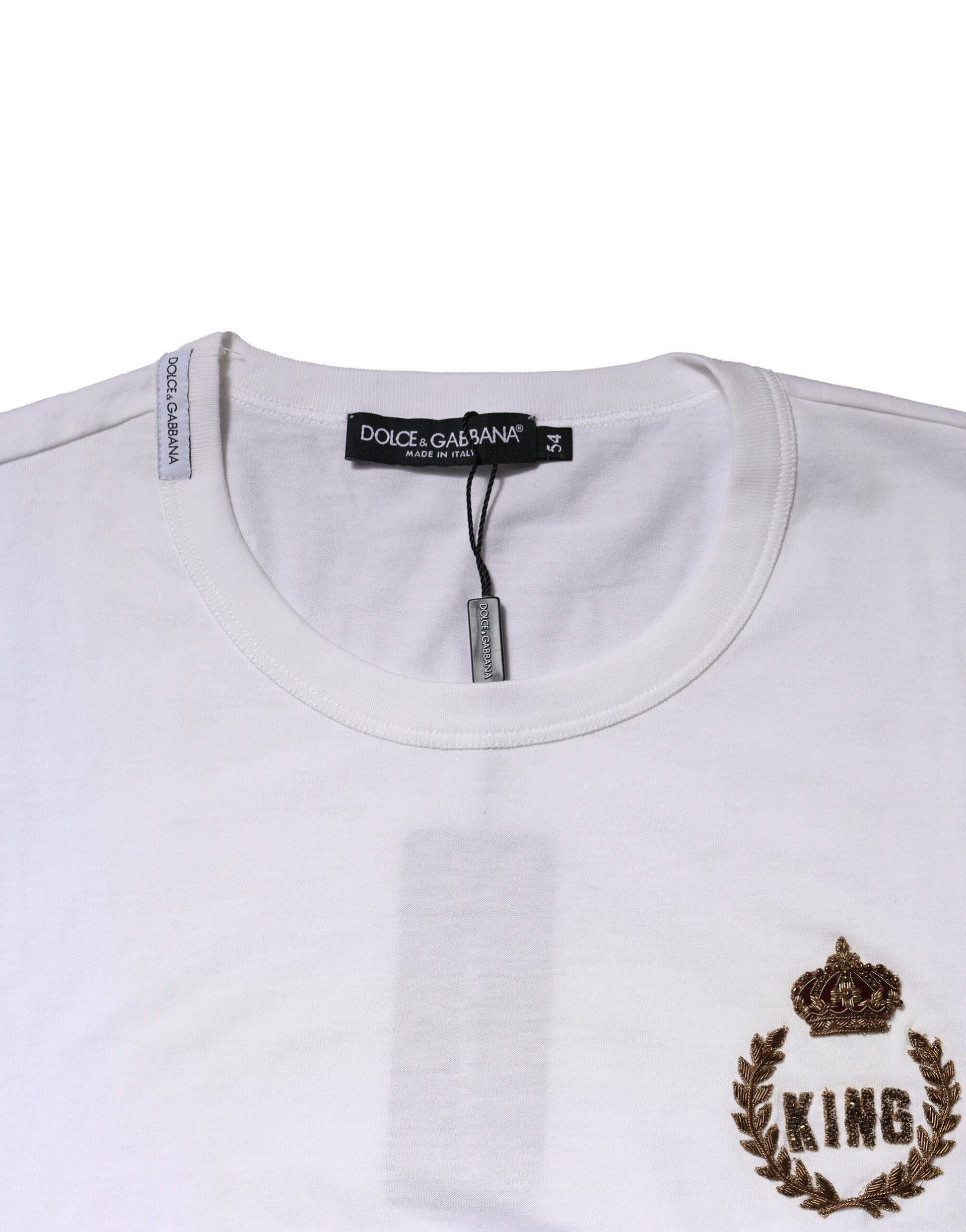 Dolce & Gabbana White King Crown Cotton Crew Neck T-shirt