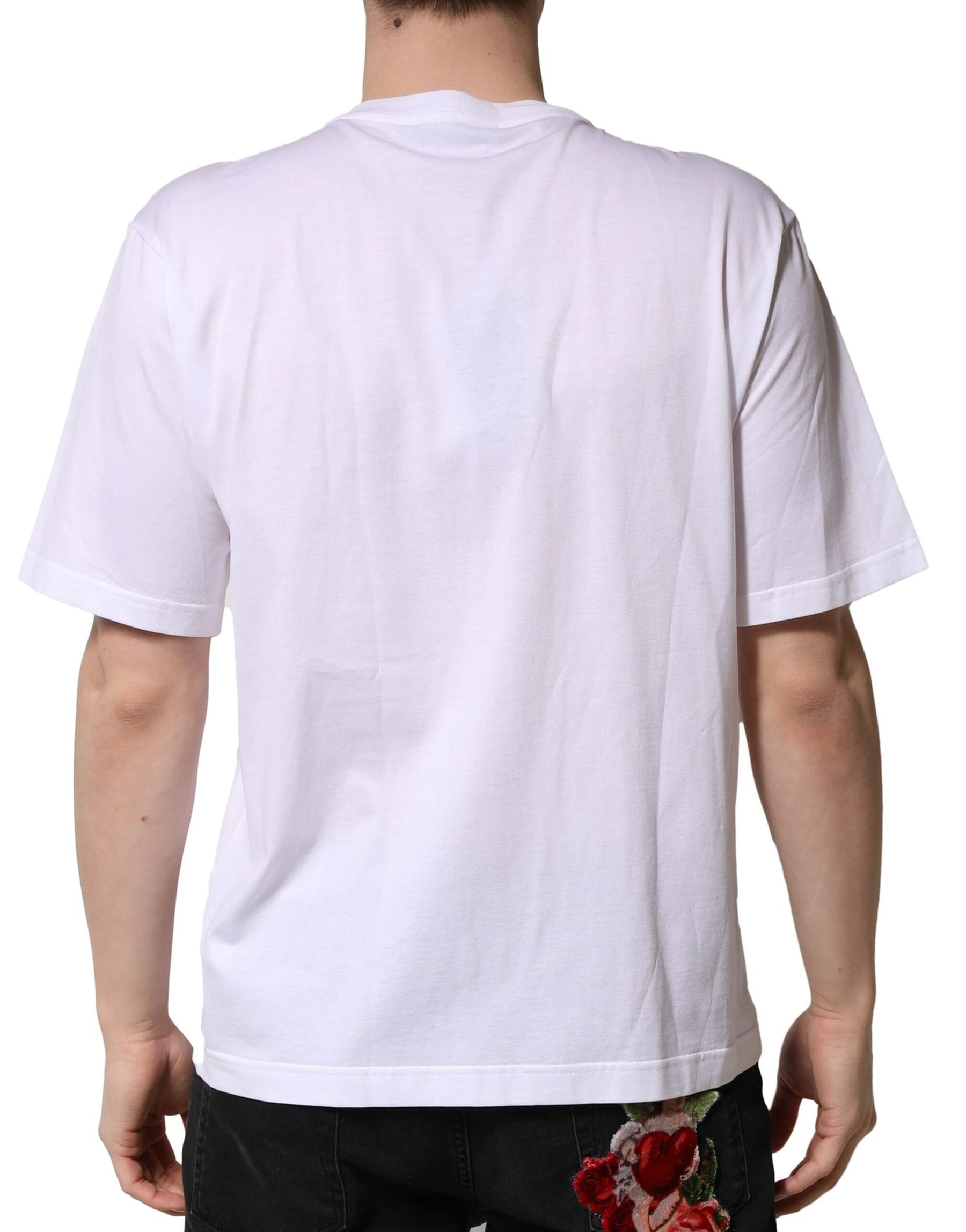 Dolce & Gabbana White Embellished Cotton Crew Neck T-shirt | Regal Royce