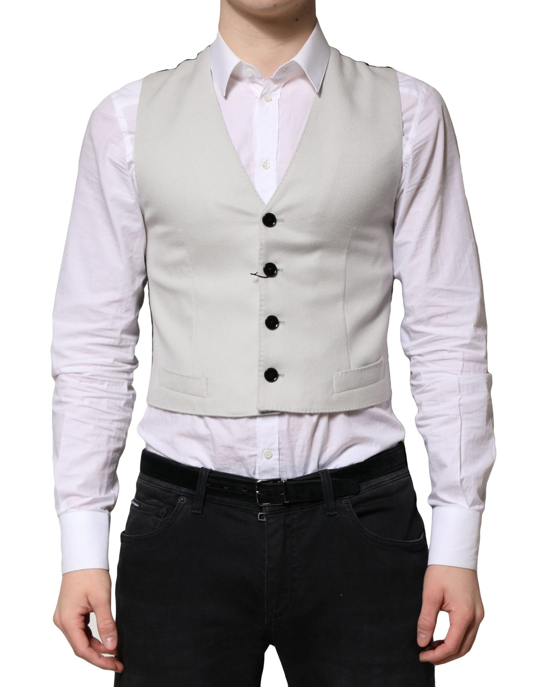 Dolce & Gabbana Gray Wool Dress Formal Men Waistcoat Vest | Regal Royce