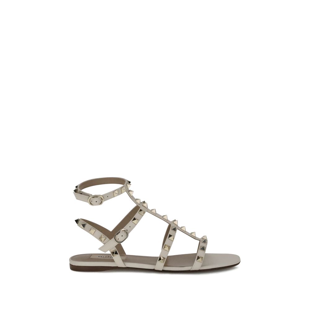 Valentino Garavani White Calf Leather Bos Taurus Flat Sandals | Regal Royce