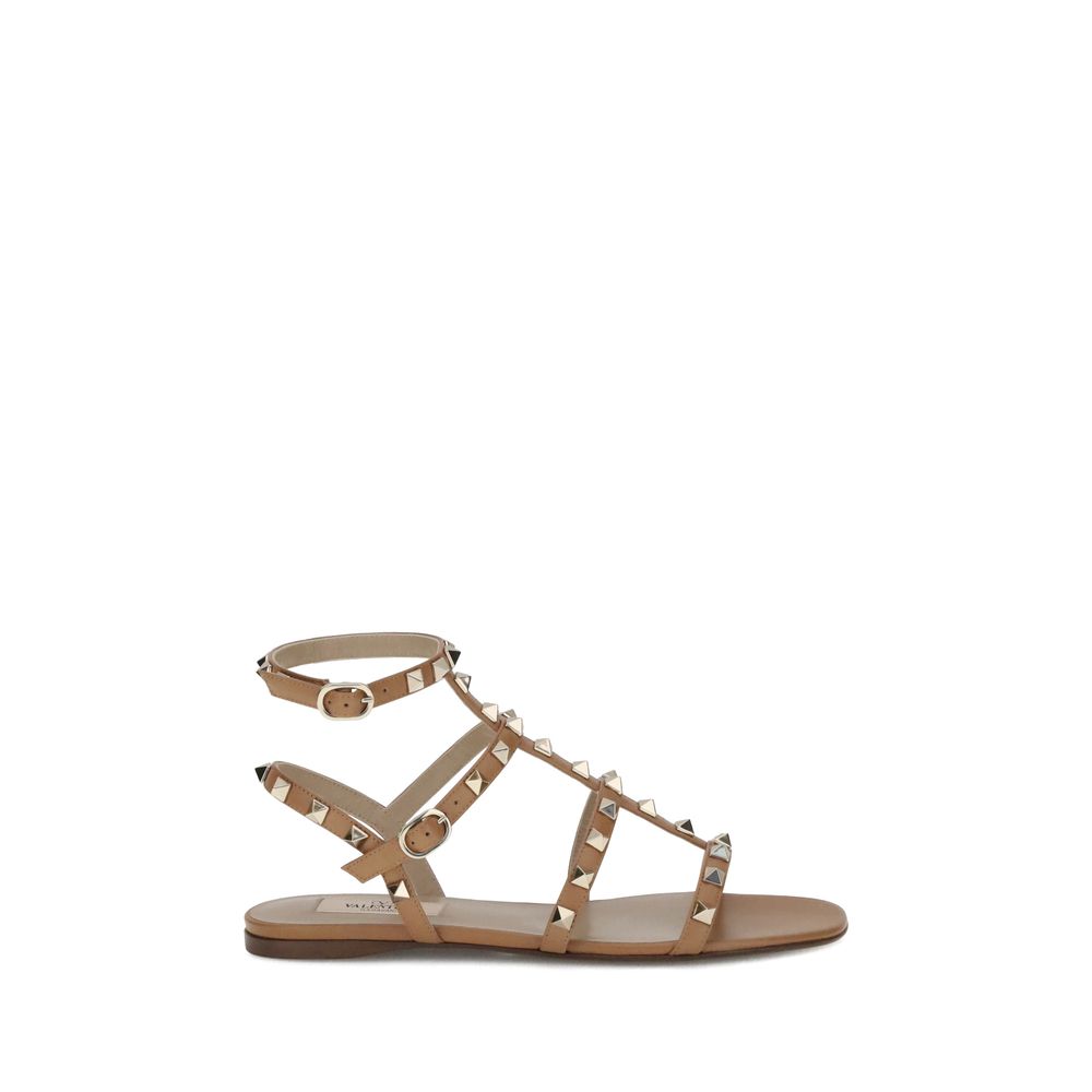 Valentino Garavani Beige Calf Leather Bos Taurus Flat Sandals | Regal Royce