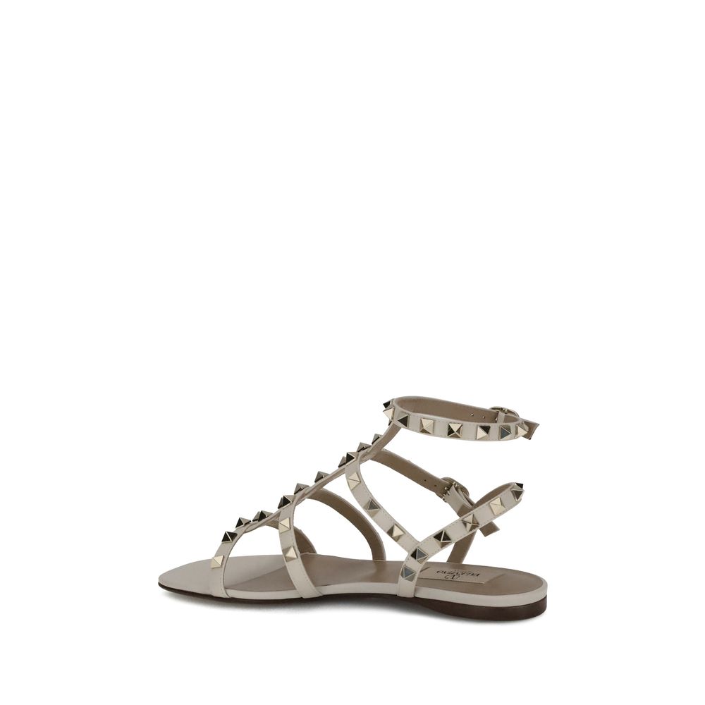 Valentino Garavani White Calf Leather Bos Taurus Flat Sandals | Regal Royce
