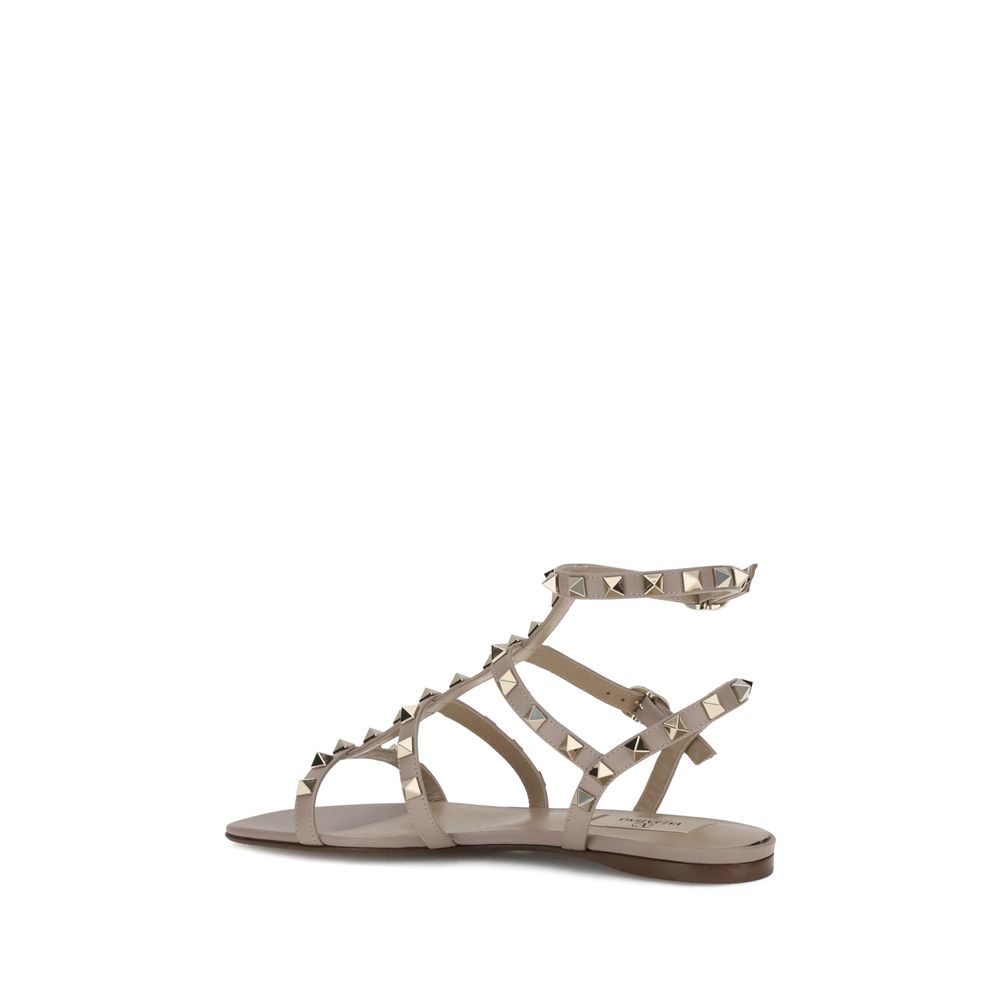 Valentino Garavani Gray Calf Leather Bos Taurus Flat Sandals | Regal Royce