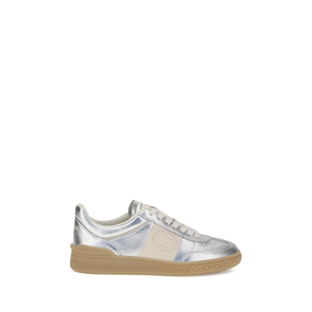 Valentino Garavani Silver Calf Leather Bos Taurus Low Top Sneakers | Regal Royce