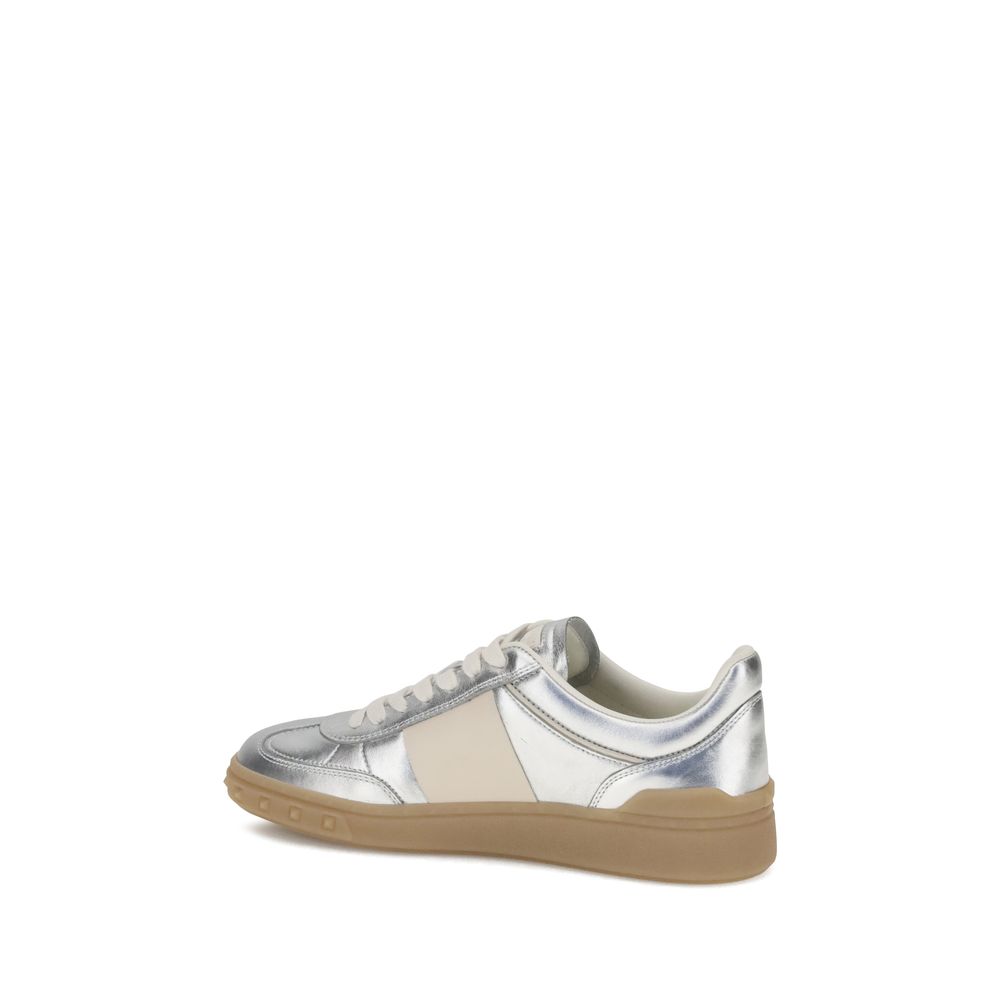 Valentino Garavani Silver Calf Leather Bos Taurus Low Top Sneakers | Regal Royce