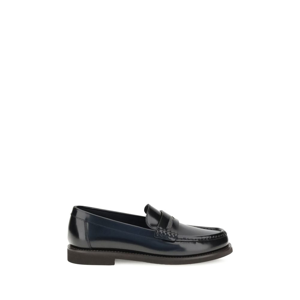 Brunello Cucinelli Black Calf Leather Bos Taurus Slip-On Loafers | Regal Royce