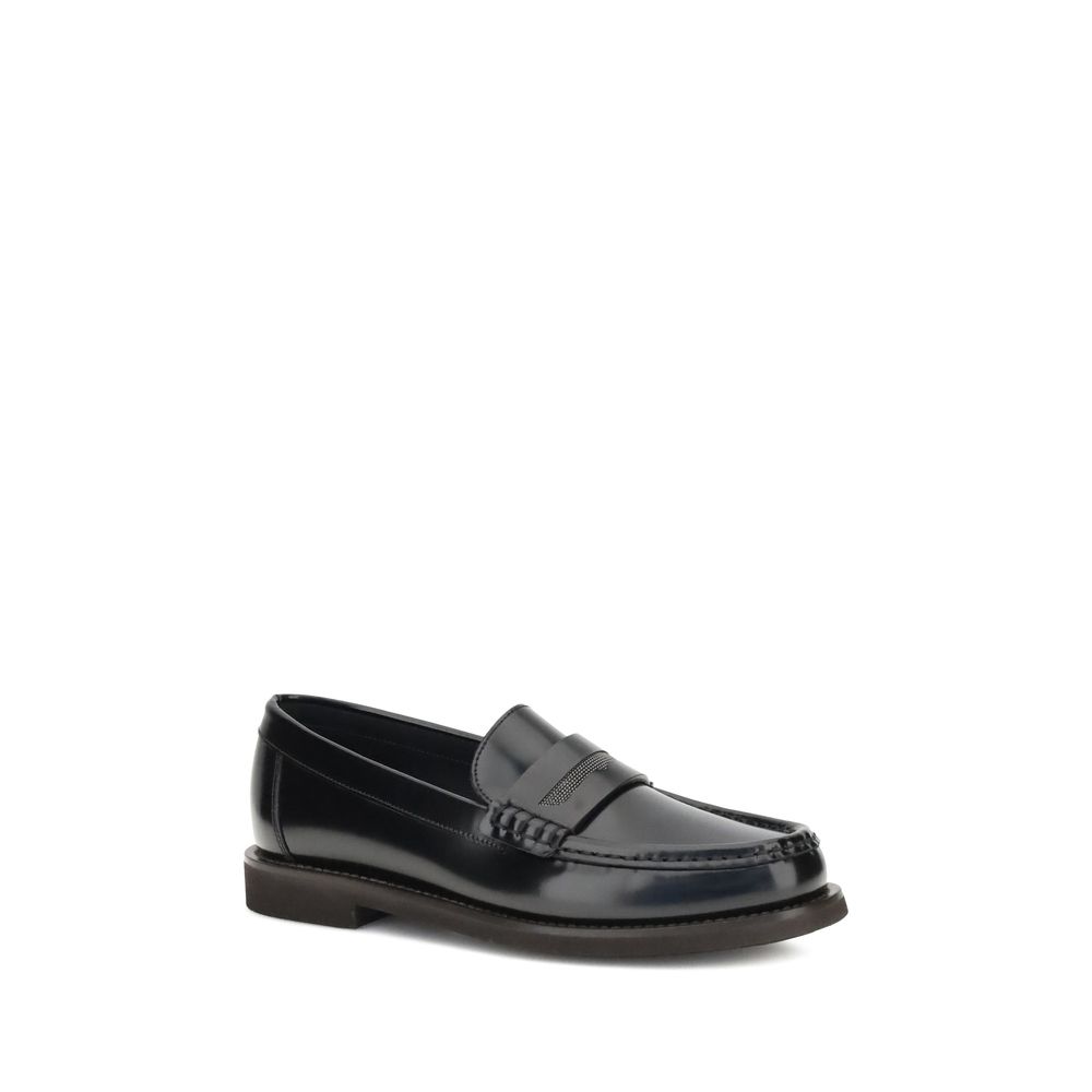 Brunello Cucinelli Black Calf Leather Bos Taurus Slip-On Loafers | Regal Royce
