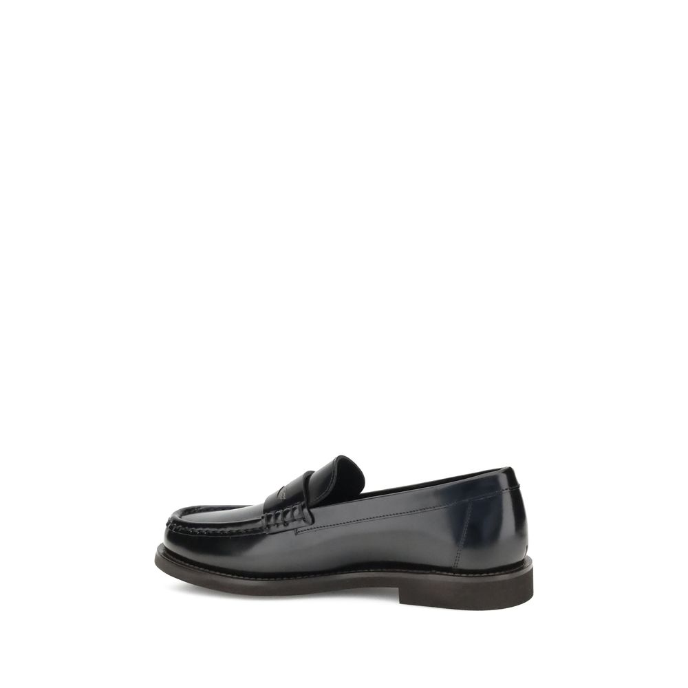 Brunello Cucinelli Black Calf Leather Bos Taurus Slip-On Loafers | Regal Royce