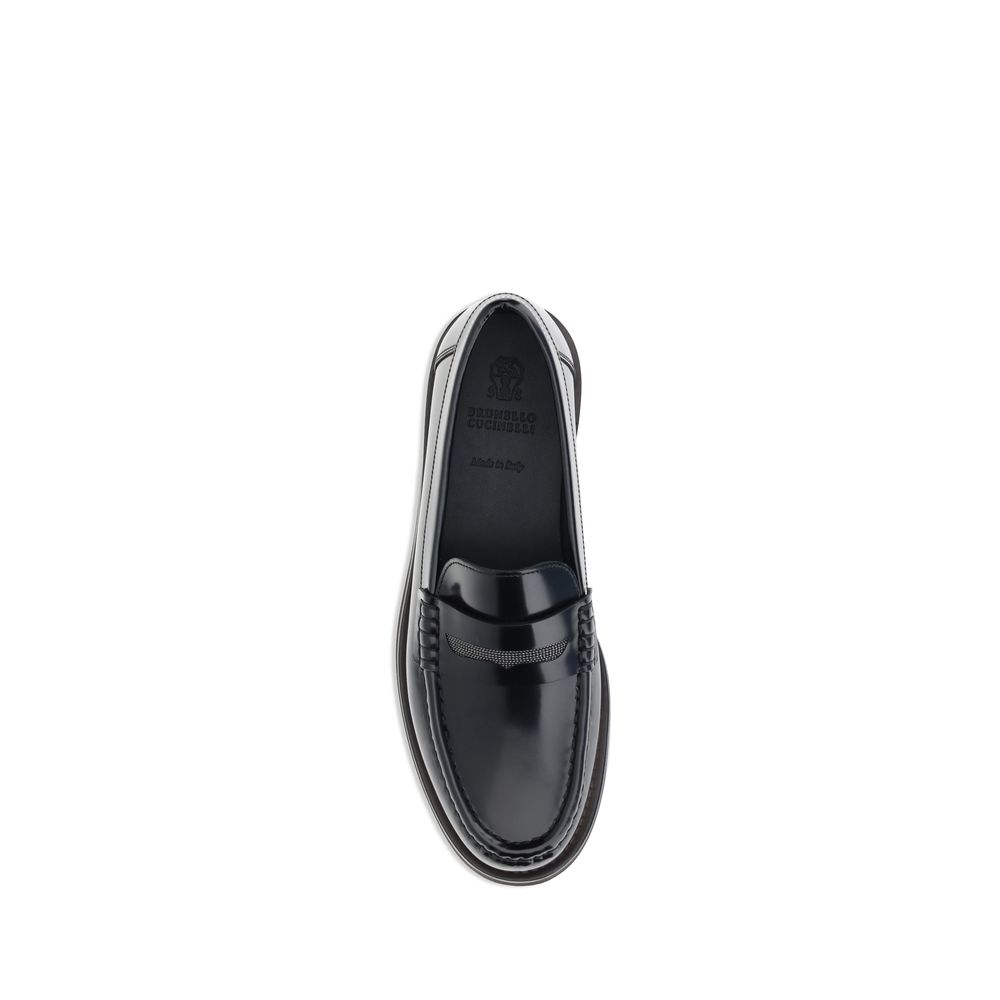 Brunello Cucinelli Black Calf Leather Bos Taurus Slip-On Loafers | Regal Royce
