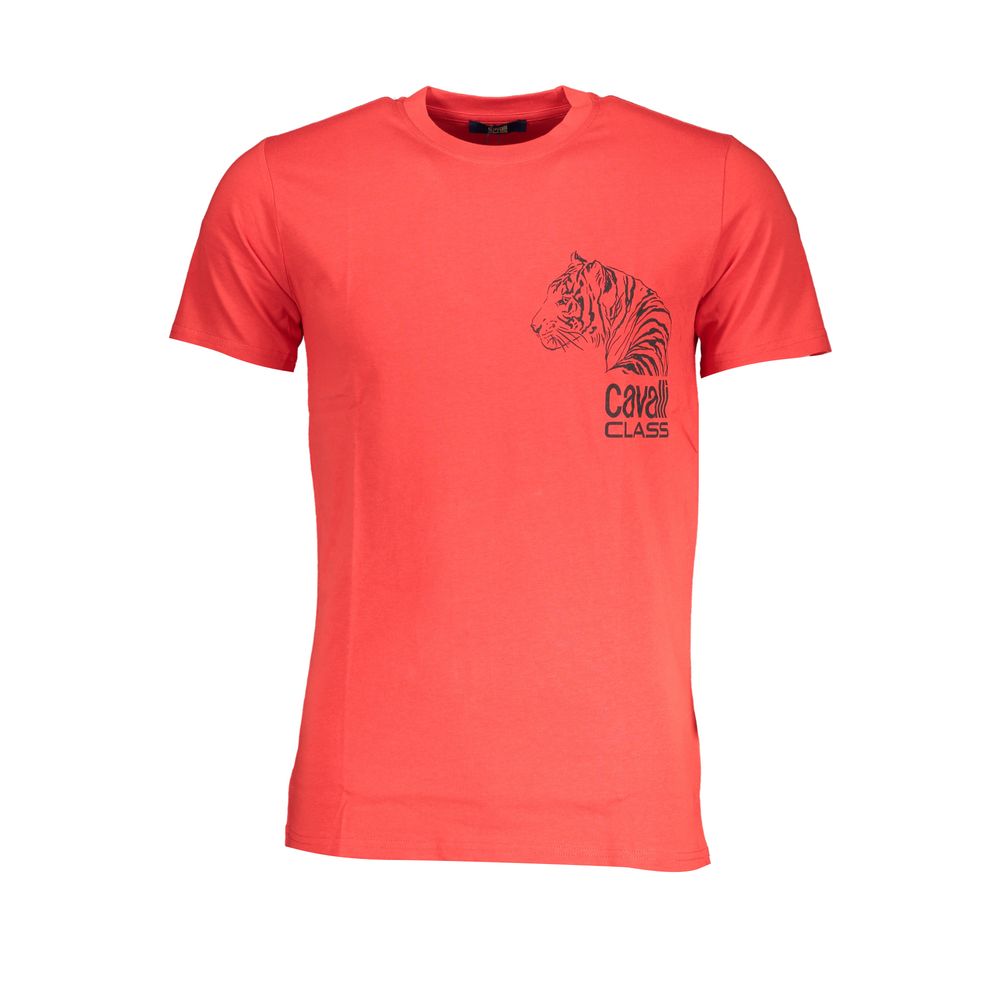 Cavalli Class Rosso Cotton Men T-Shirt | Regal Royce