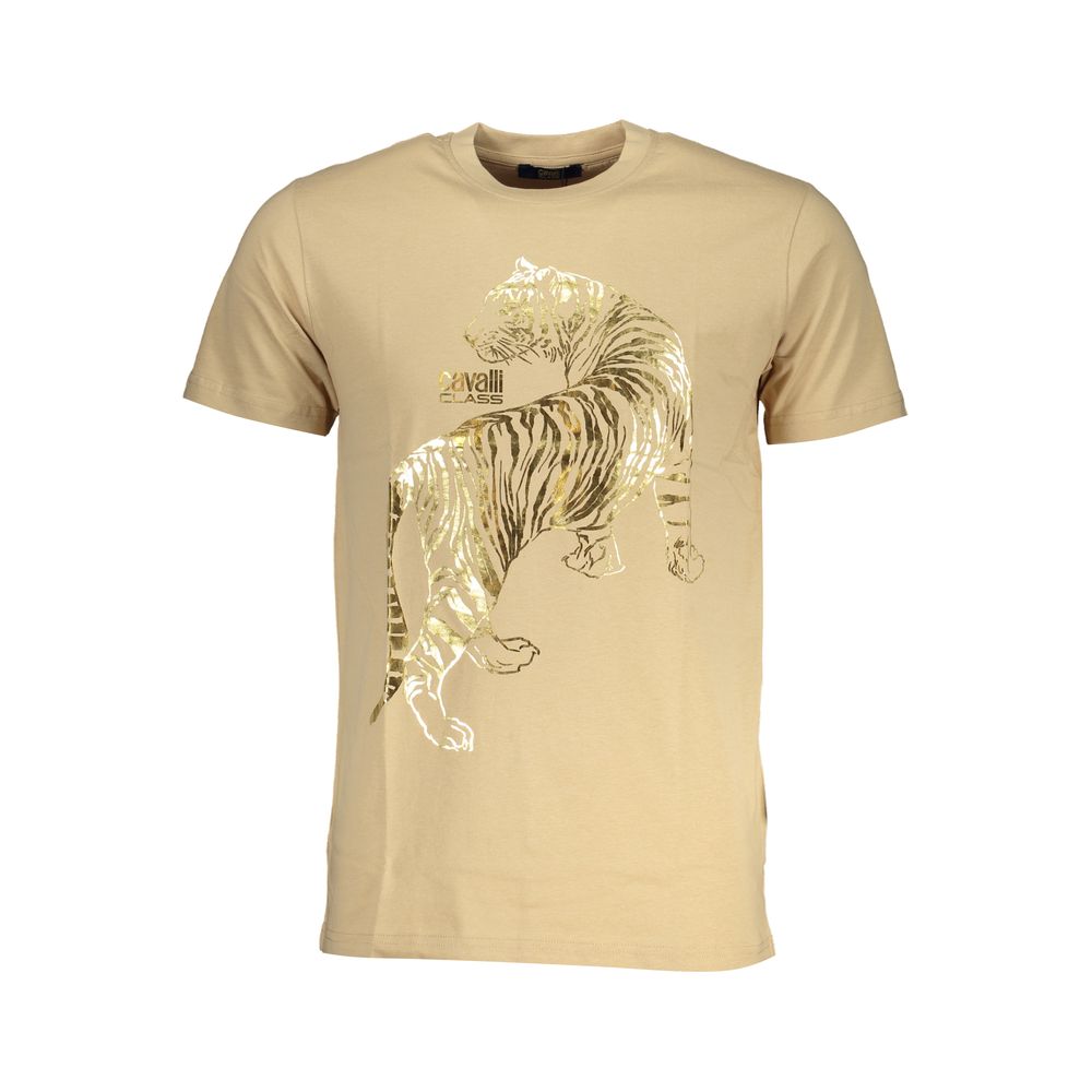 Cavalli Class Beige Cotton Men T-Shirt | Regal Royce