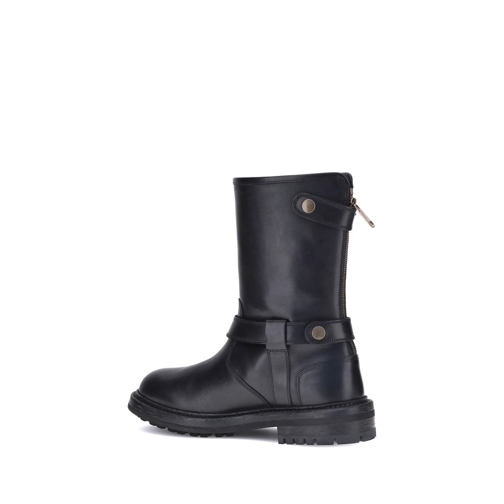 Dolce & Gabbana Black Calf Leather Bos Taurus Lace-Up Boots | Regal Royce