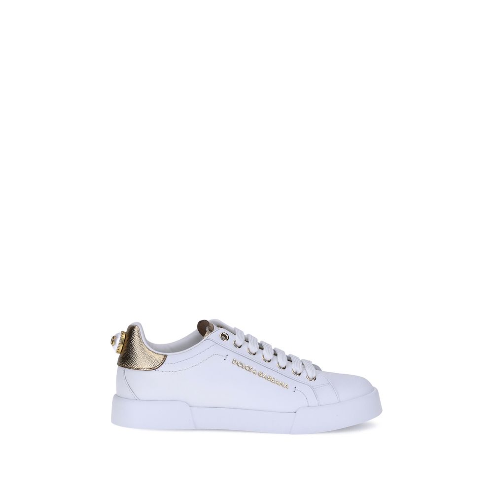 Dolce & Gabbana White Calf Leather Bos Taurus Low Top Sneakers | Regal Royce