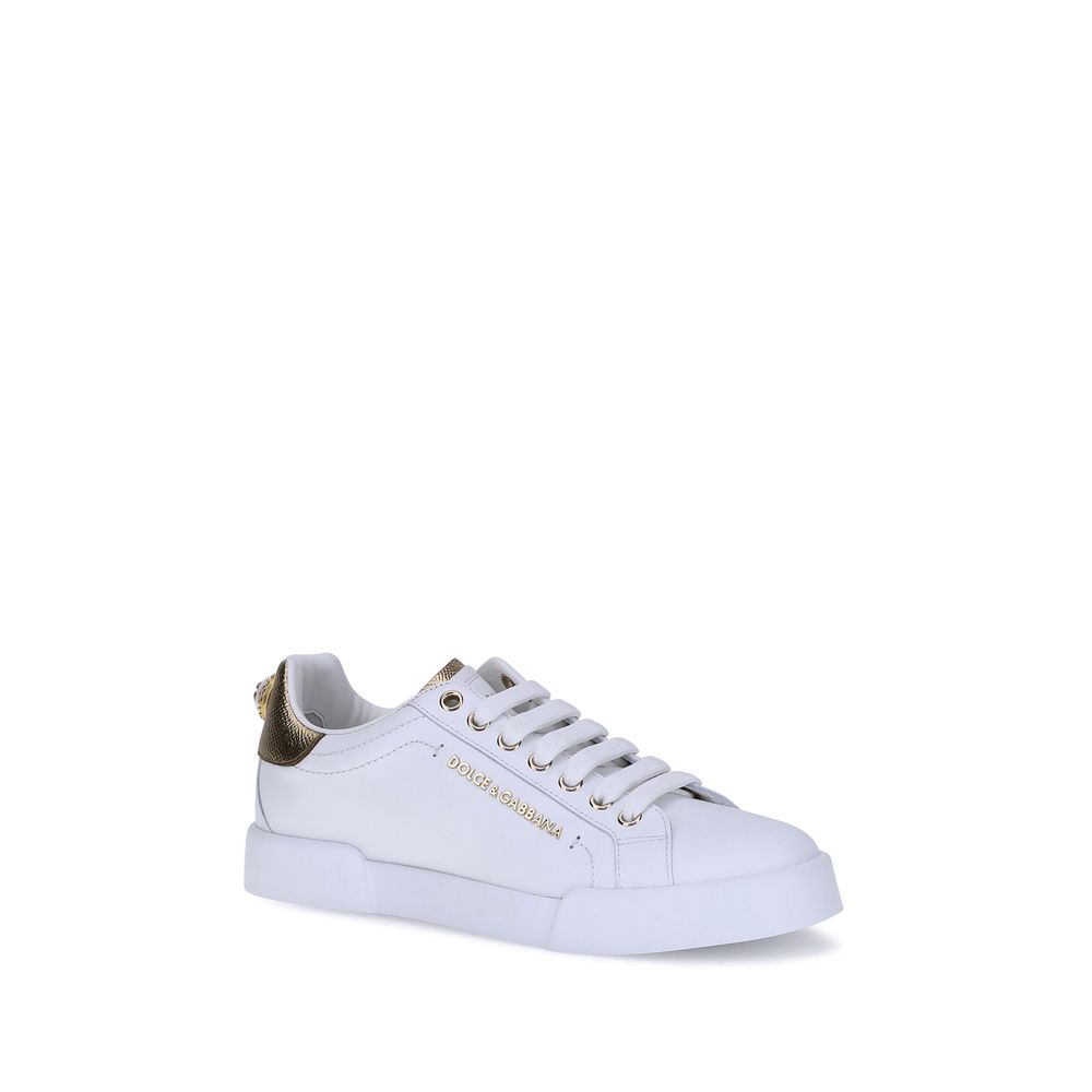 Dolce & Gabbana White Calf Leather Bos Taurus Low Top Sneakers | Regal Royce