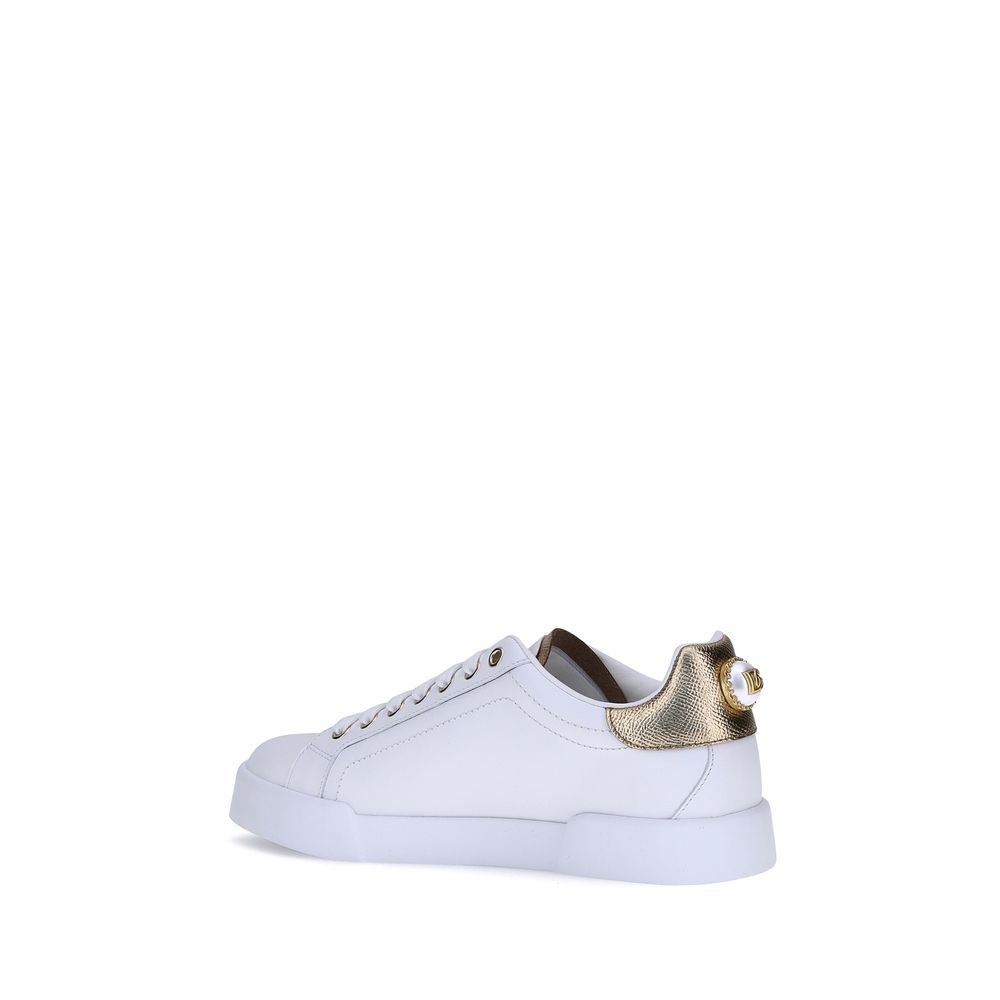 Dolce & Gabbana White Calf Leather Bos Taurus Low Top Sneakers | Regal Royce