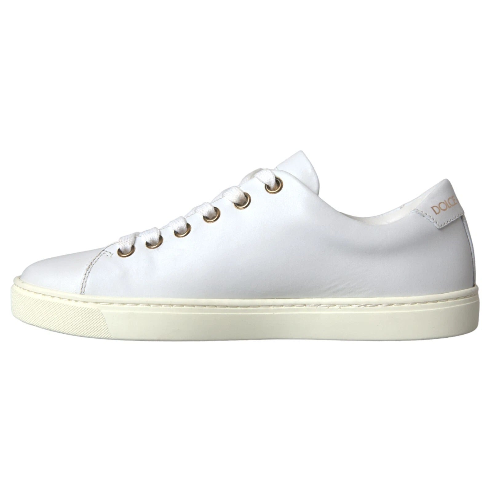 Dolce & Gabbana White Leather Gold Red Heart Sneakers Shoes | Regal Royce
