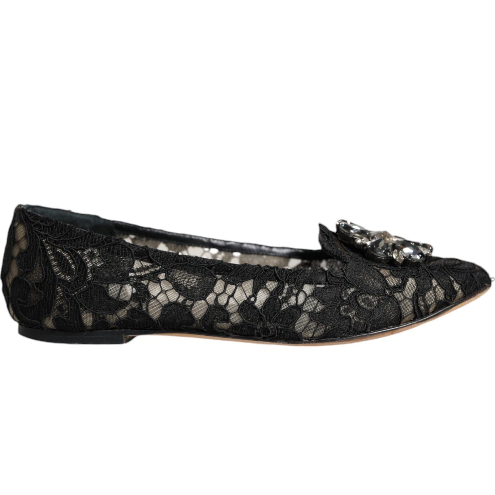 Dolce & Gabbana Black Lace Crystal Ballet Flats Loafer Shoes | Regal Royce