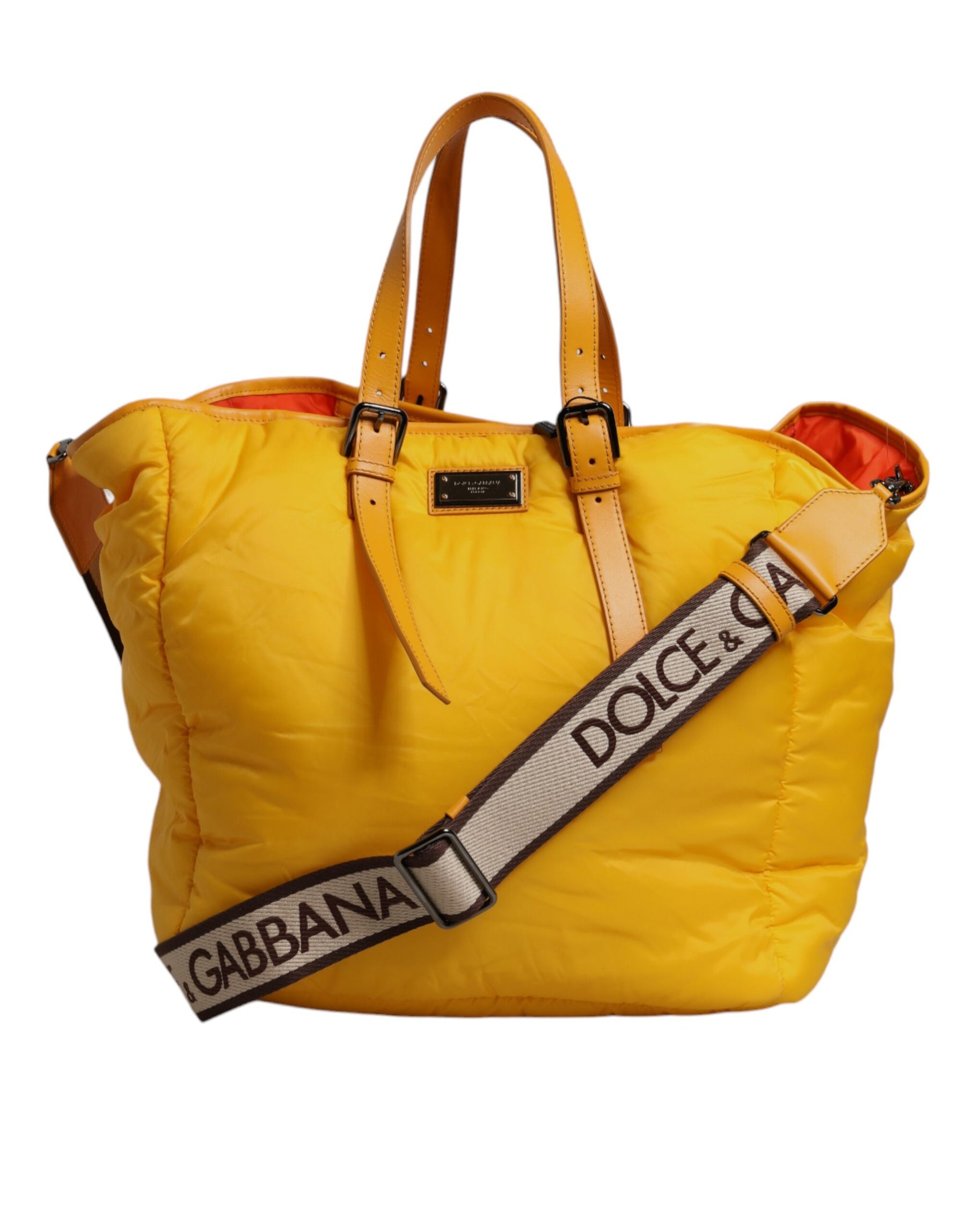 Dolce & Gabbana Yellow Orange Nylon Logo Plaque Hand Shoulder Tote Bag | Regal Royce