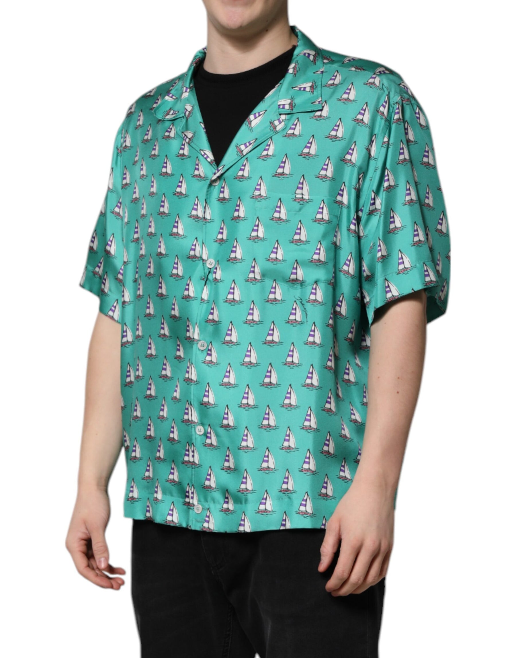 Dolce & Gabbana Green Printed Short Sleeves Casual Shirt | Regal Royce