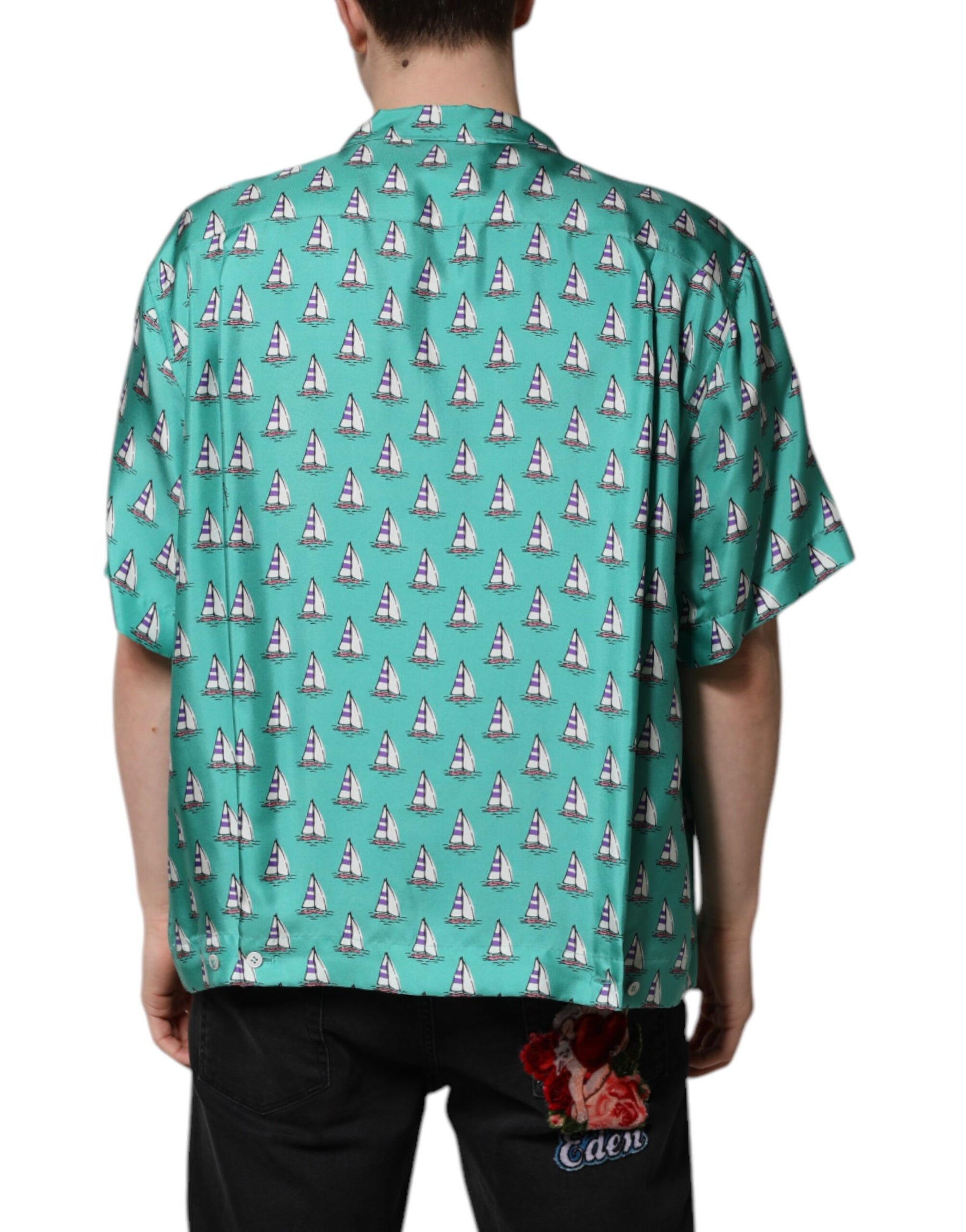 Dolce & Gabbana Green Printed Short Sleeves Casual Shirt | Regal Royce