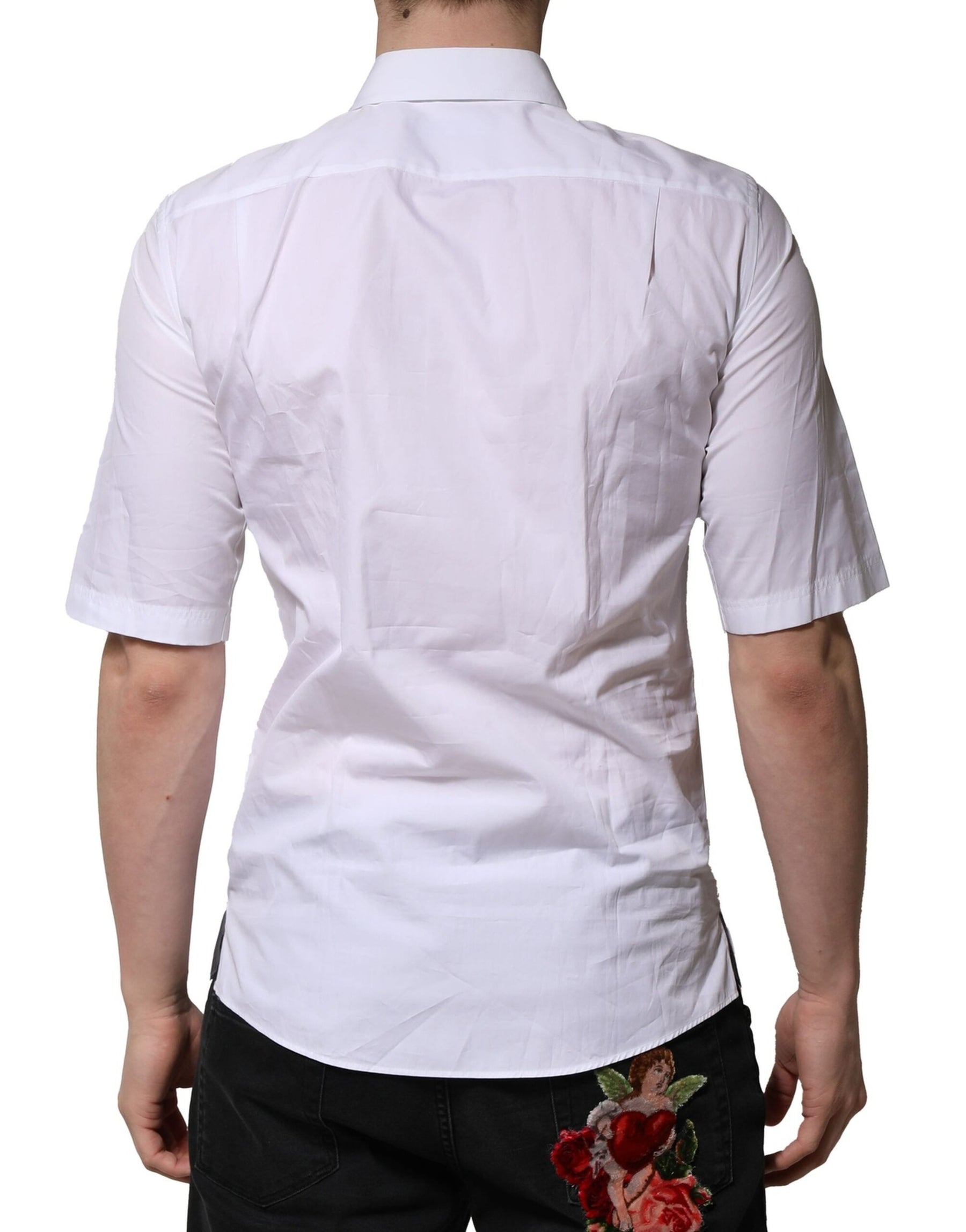 Dolce & Gabbana White Cotton Short Sleeves Men Formal Shirt | Regal Royce
