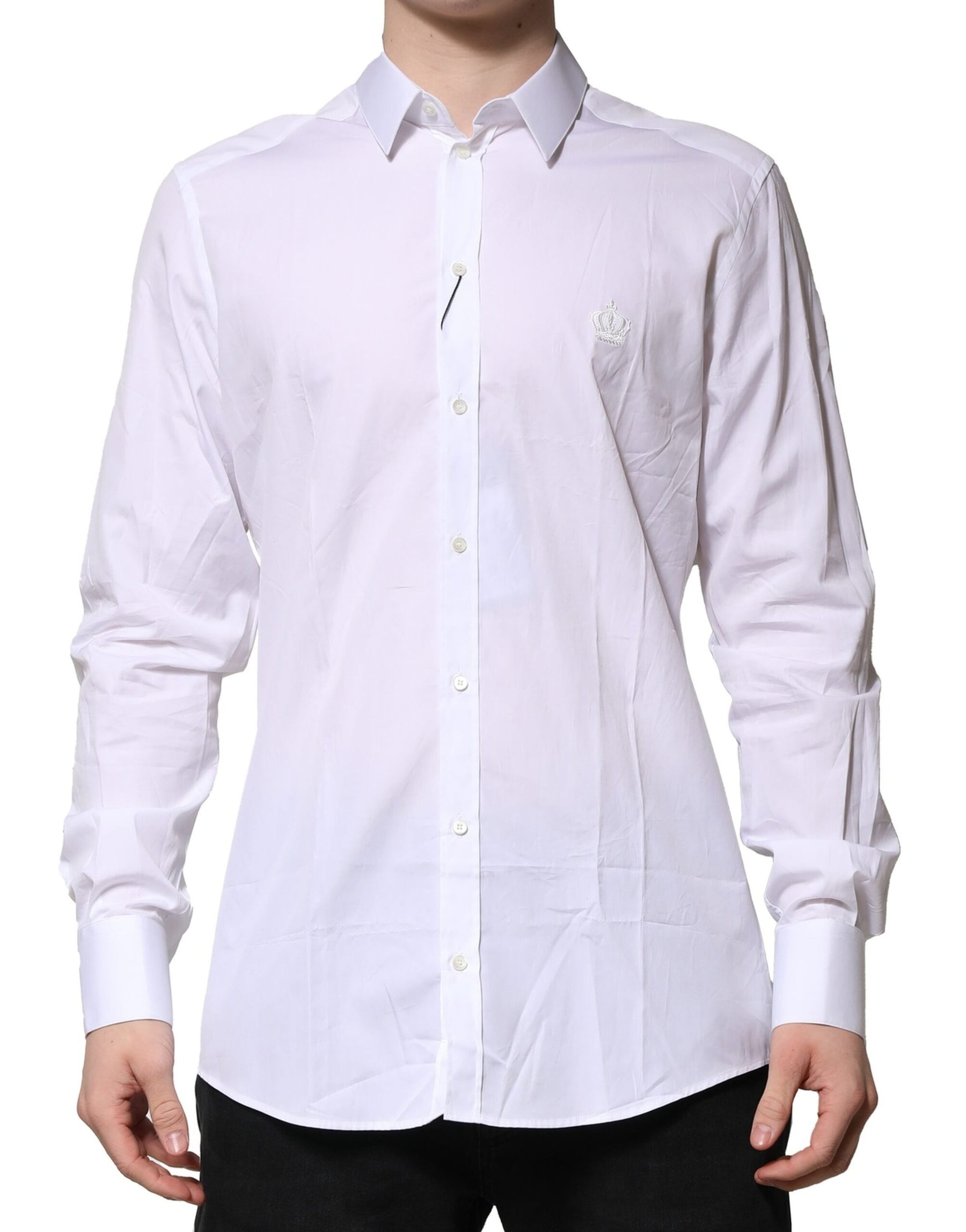 Dolce & Gabbana White Cotton GOLD Long Sleeves Formal Shirt | Regal Royce
