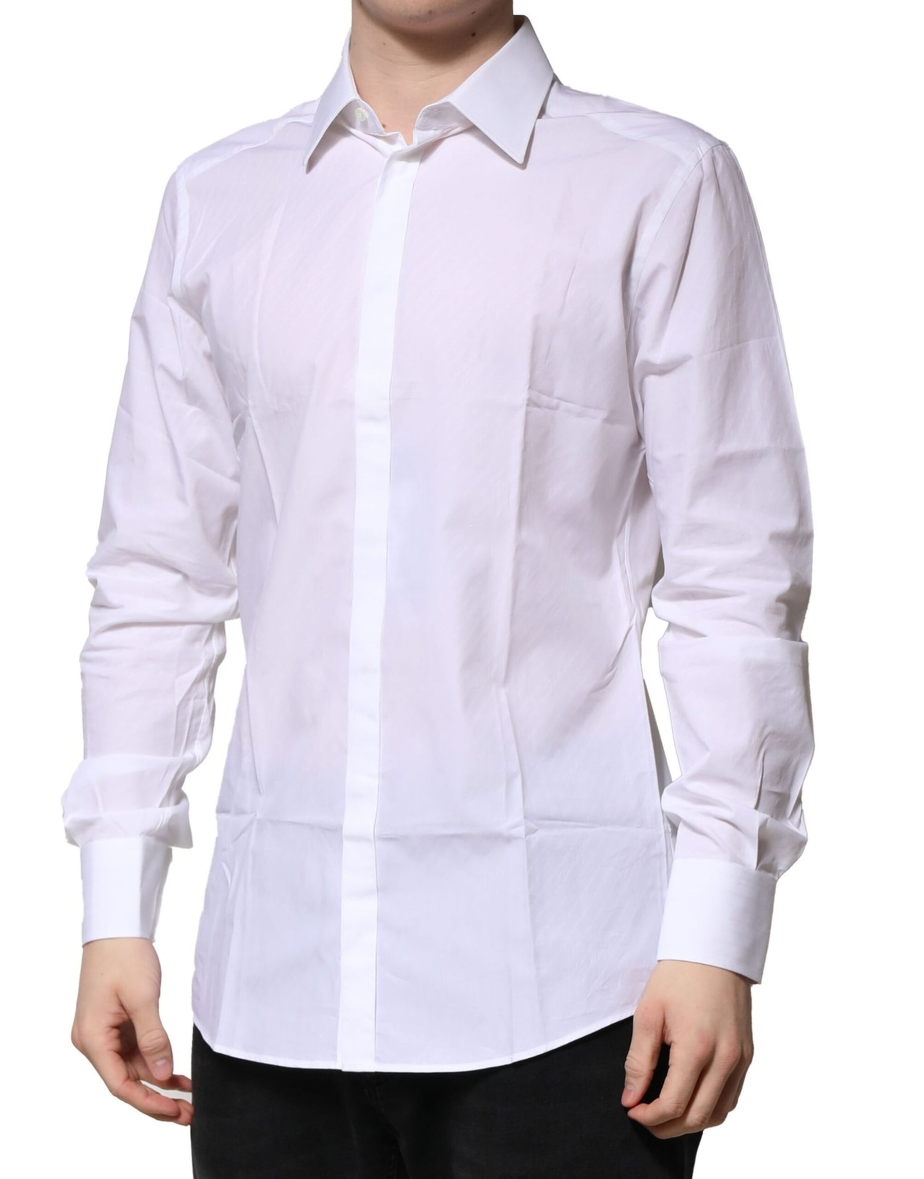 Dolce & Gabbana White Cotton GOLD Long Sleeves Formal Shirt | Regal Royce